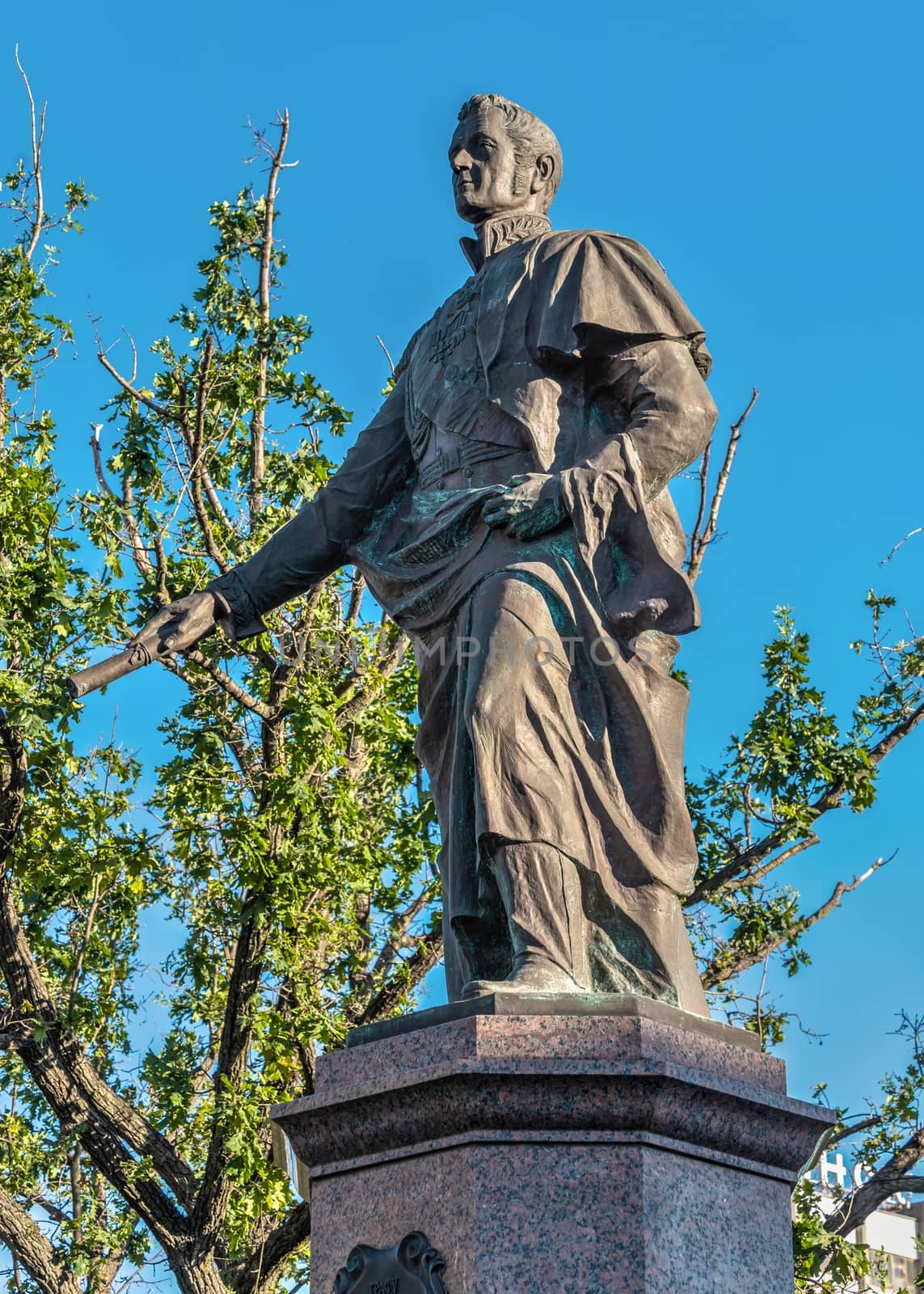 Berdyansk, Ukraine 07.23.2020. Monument to Count Vorontsov in Berdyansk city, Ukraine, on a summer morning