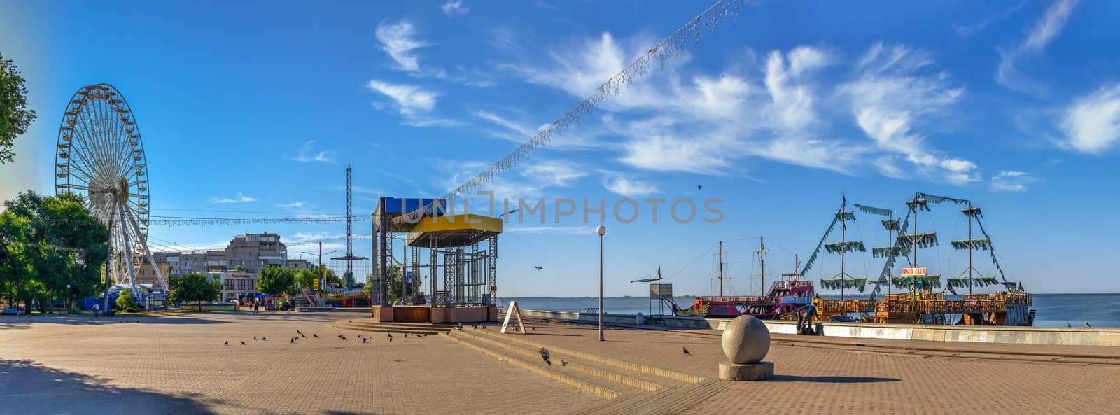 Berdyansk, Ukraine 07.23.2020. Embankment of the Azov Sea in Berdyansk, Ukraine, on an early summer morning