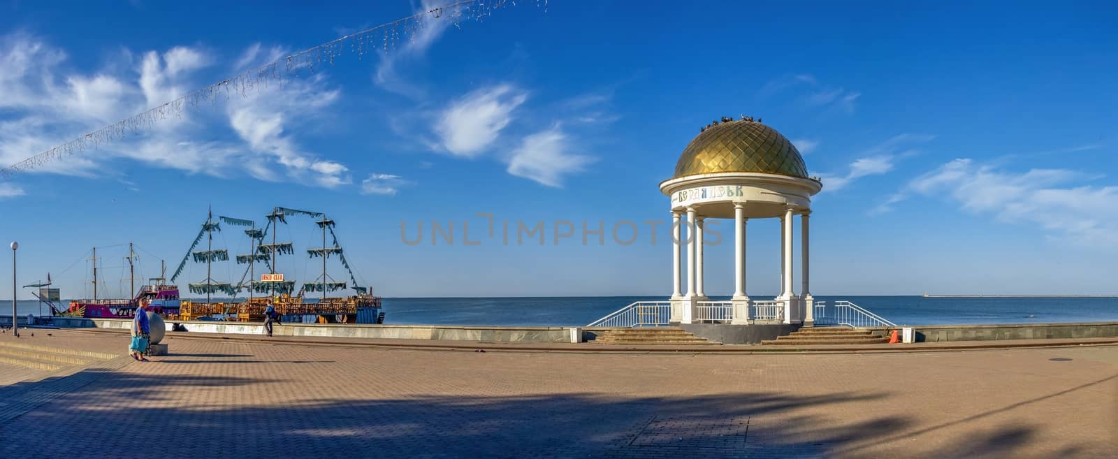 Berdyansk, Ukraine 07.23.2020. Embankment of the Azov Sea in Berdyansk, Ukraine, on an early summer morning