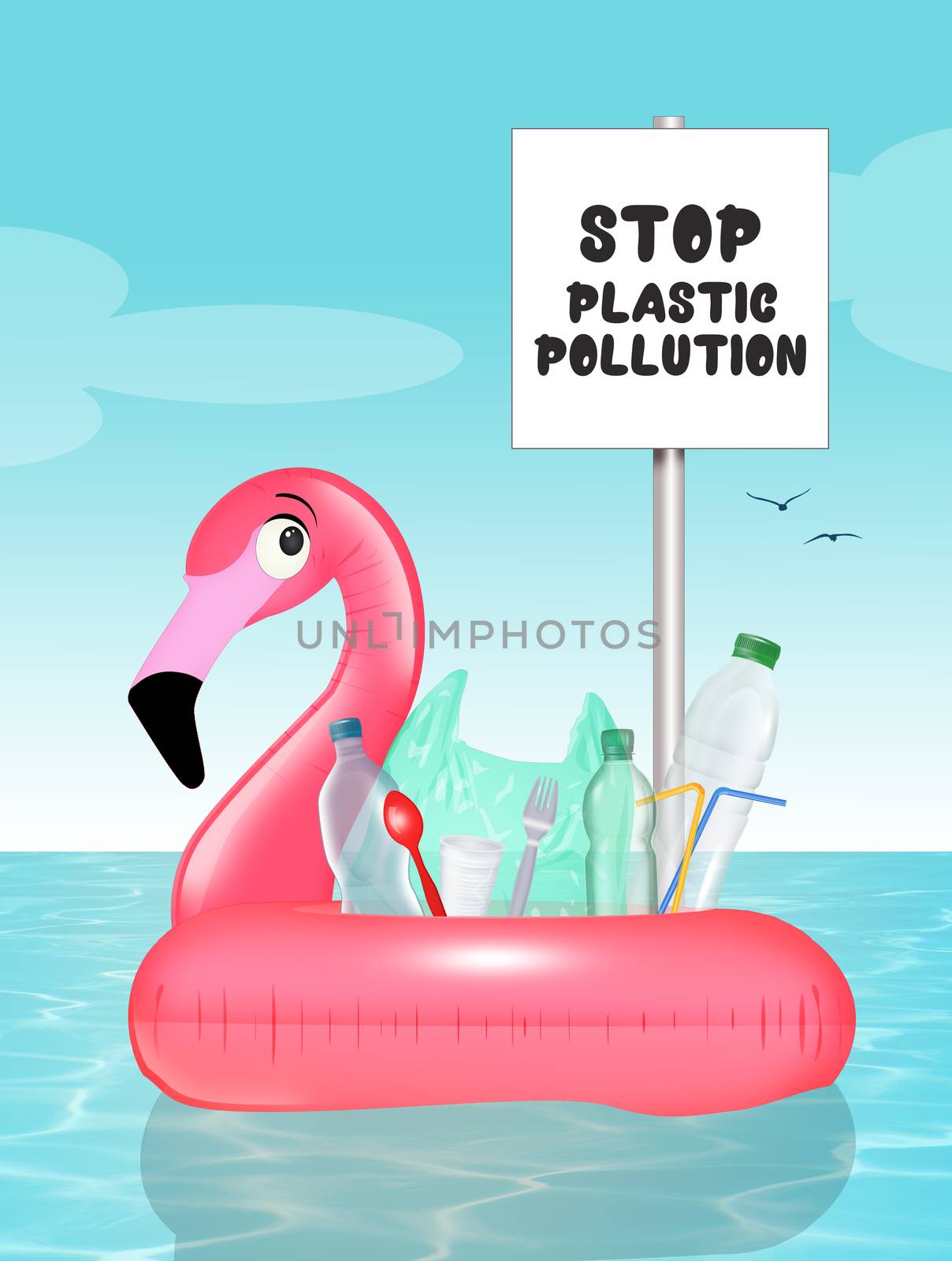 illustration of plastic waste alert