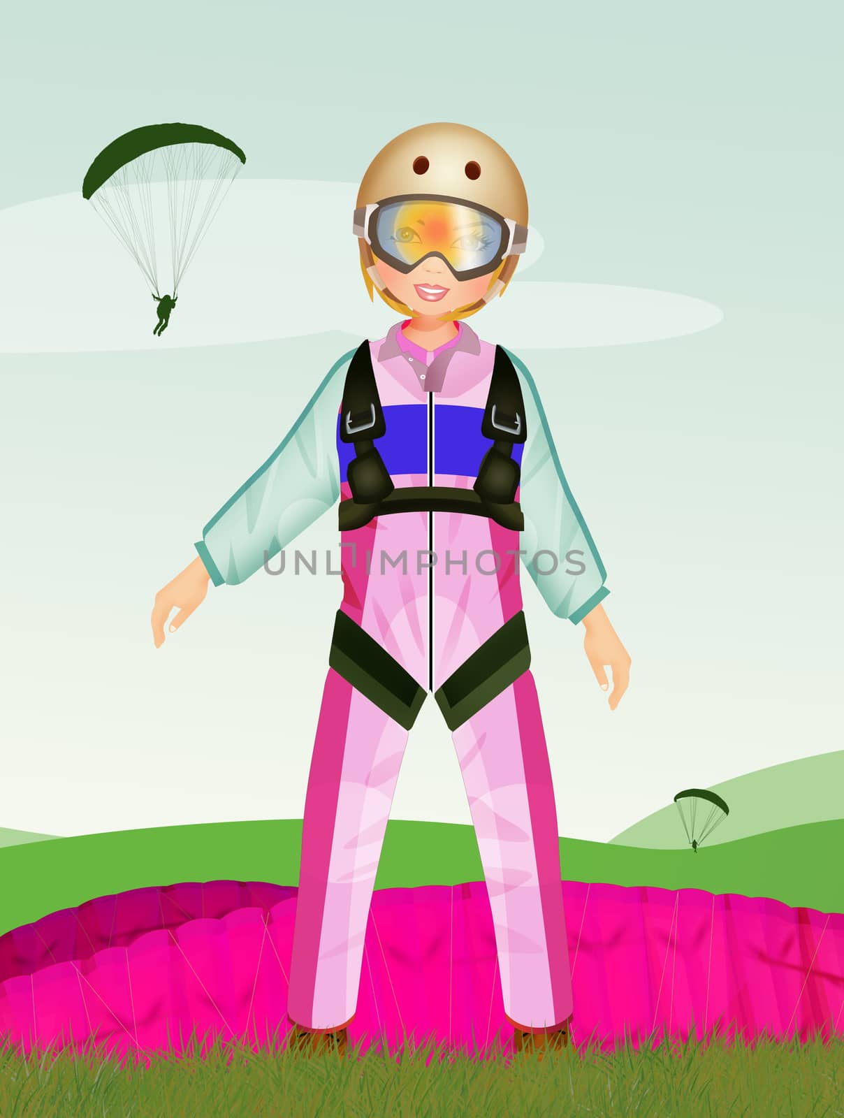 woman launches with a parachute by adrenalina