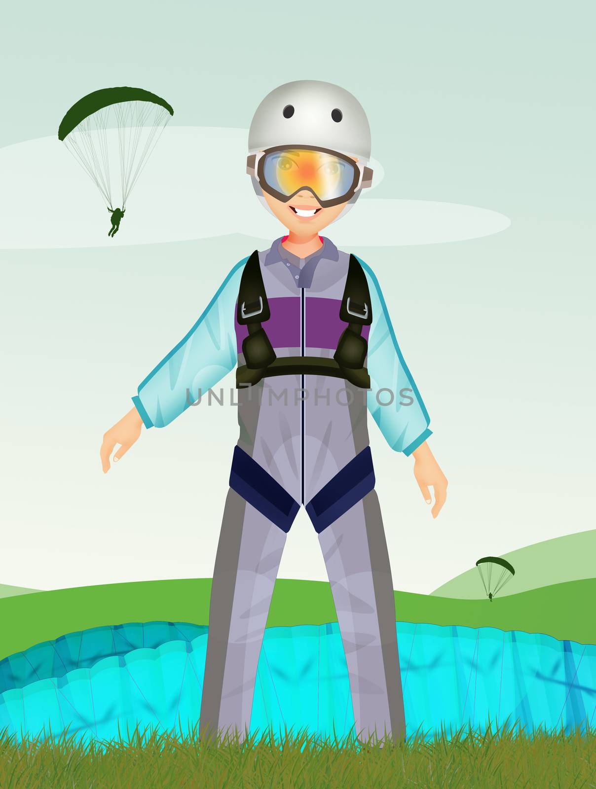 illustration of man launches with a parachute