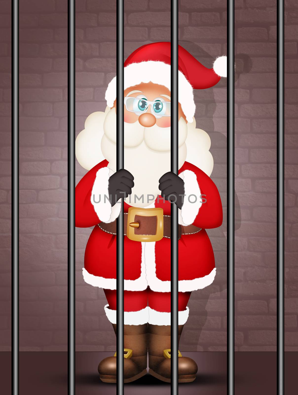 illustration of Santa Claus in prison