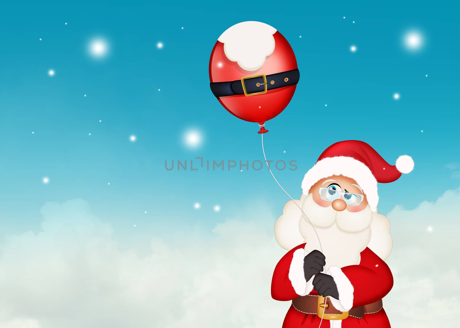 illustration of Santa Claus with balloons