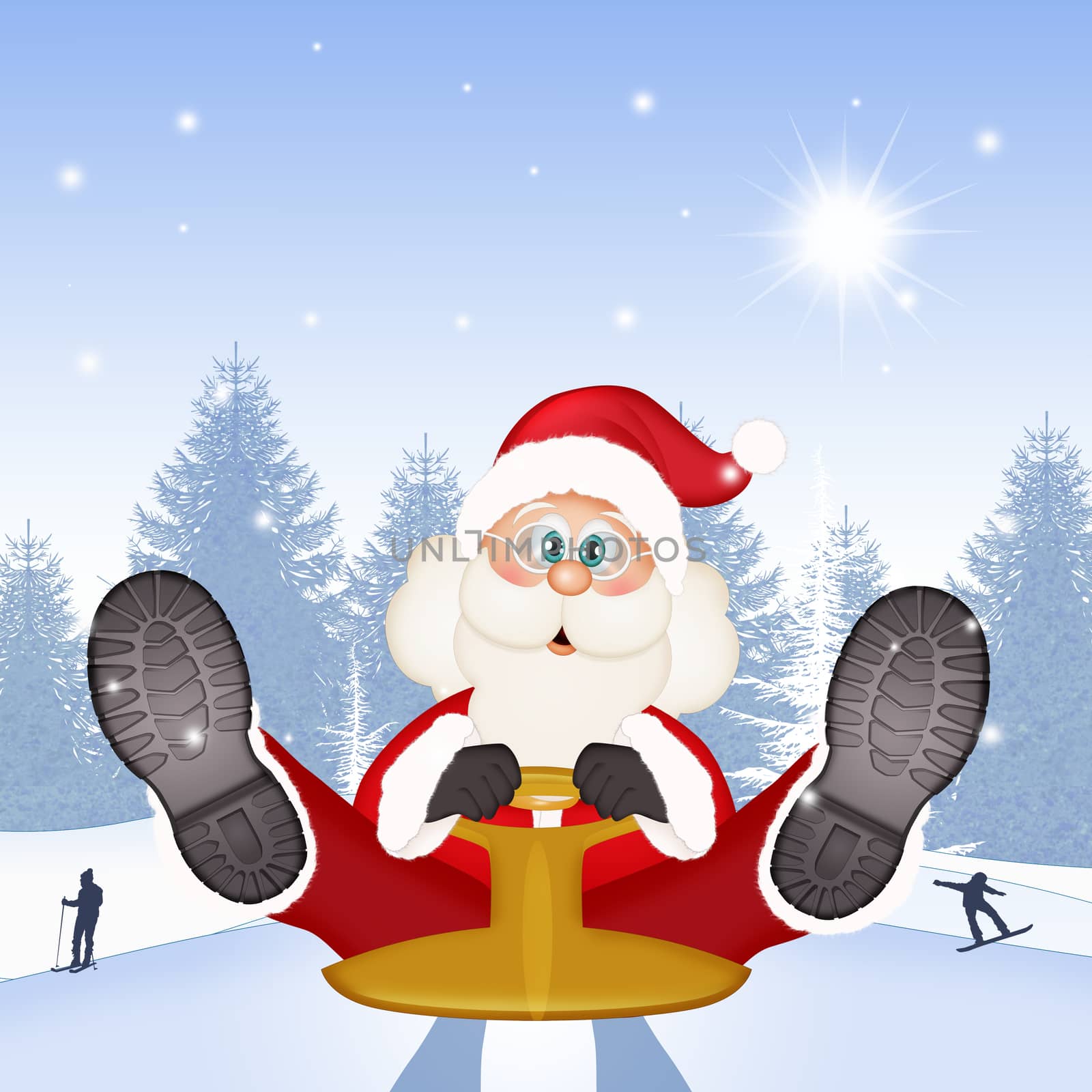 Santa Claus on sleigh on the snow by adrenalina