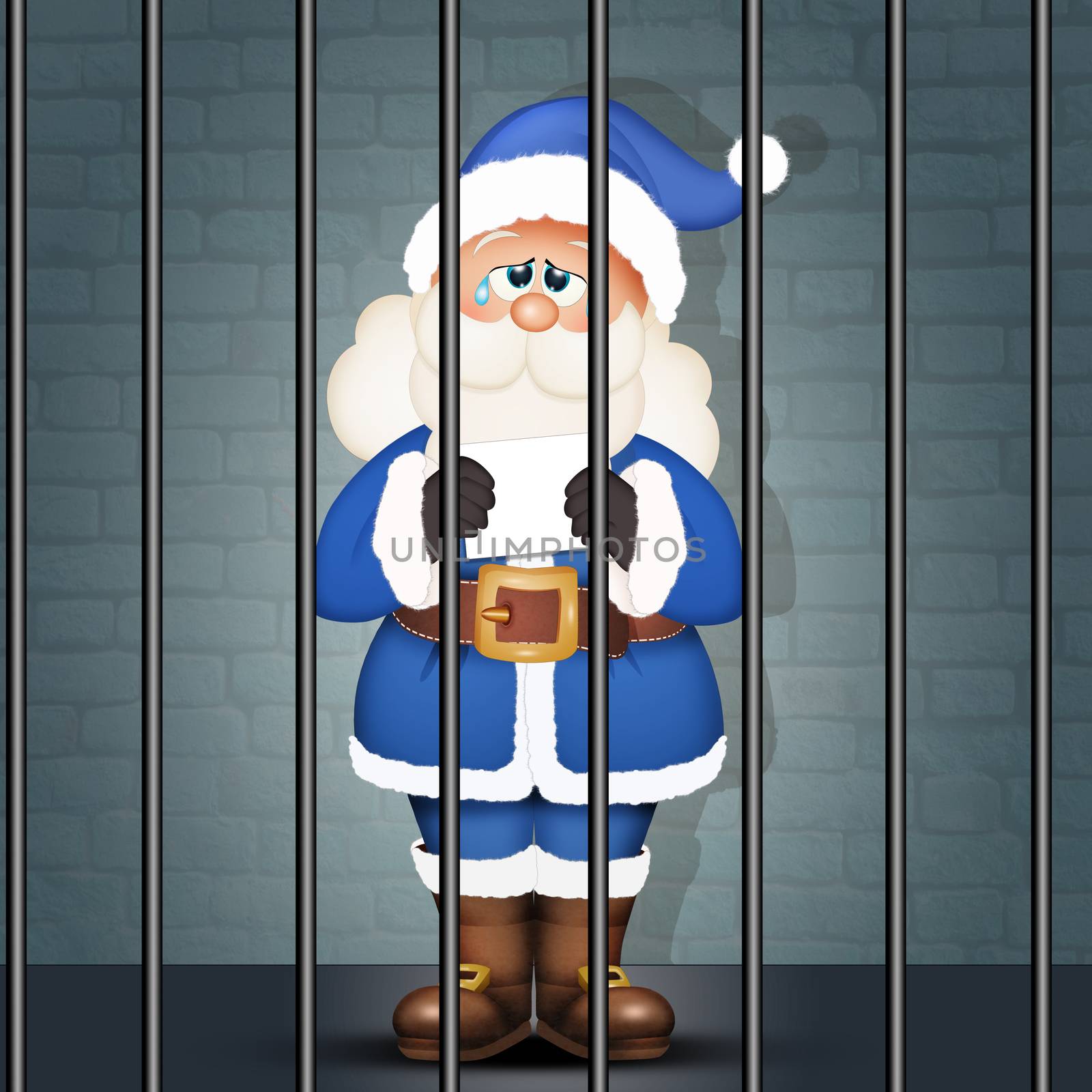 illustration of fake Santa Claus in prison