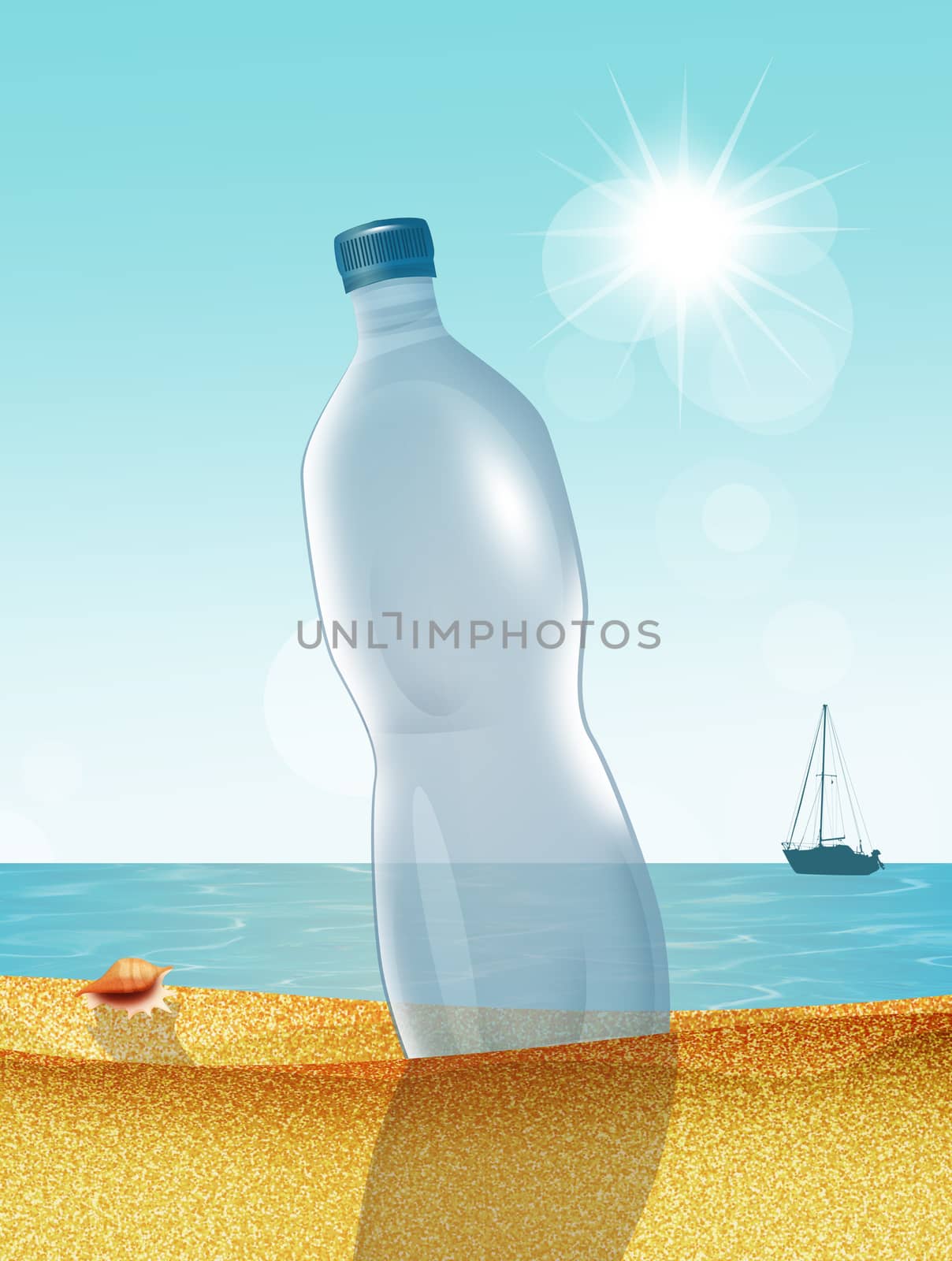 plastic bottle on the beach by adrenalina