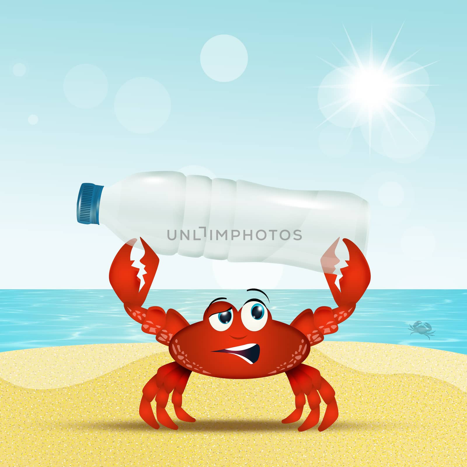 crab with plastic bottle by adrenalina