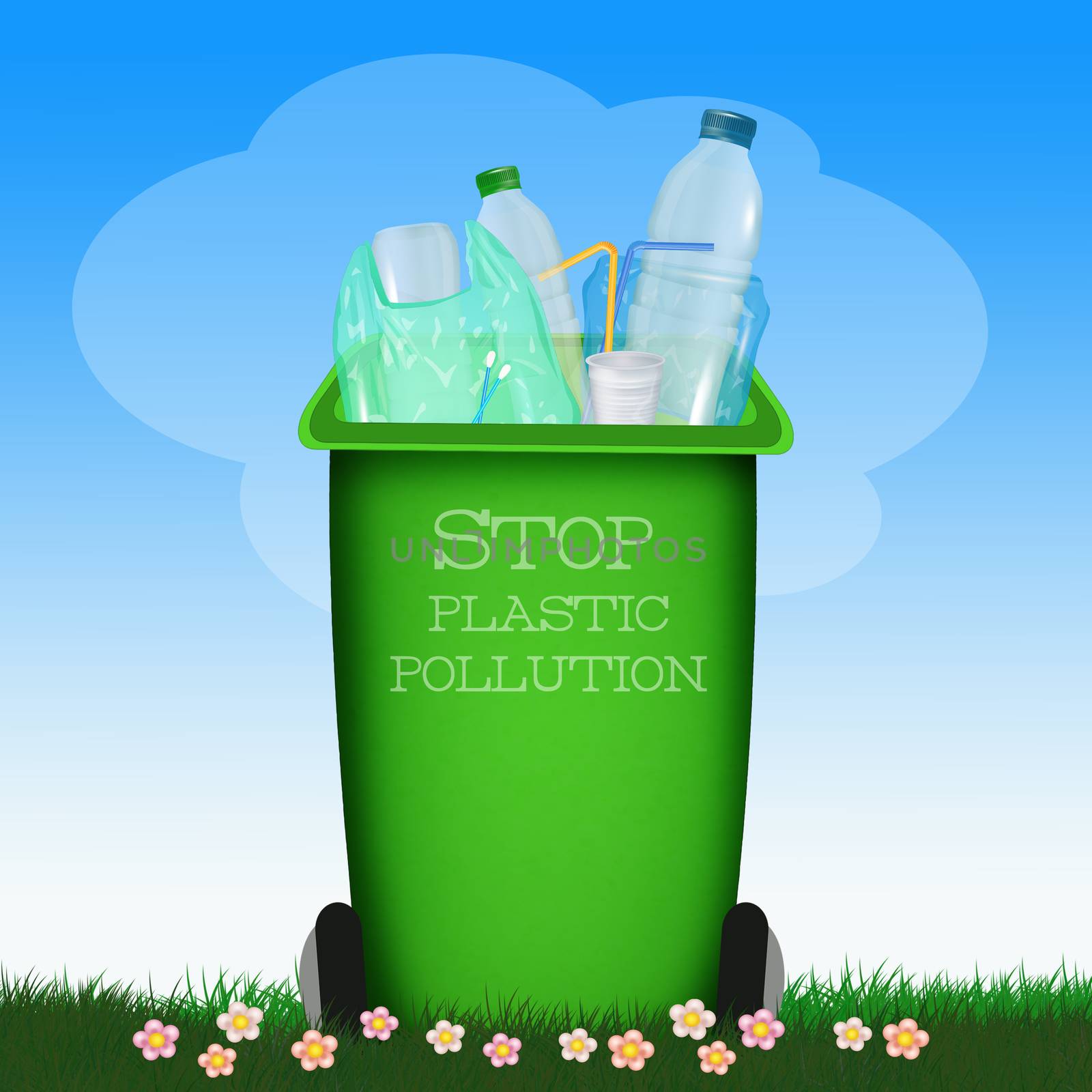 illustration of plastic waste bin