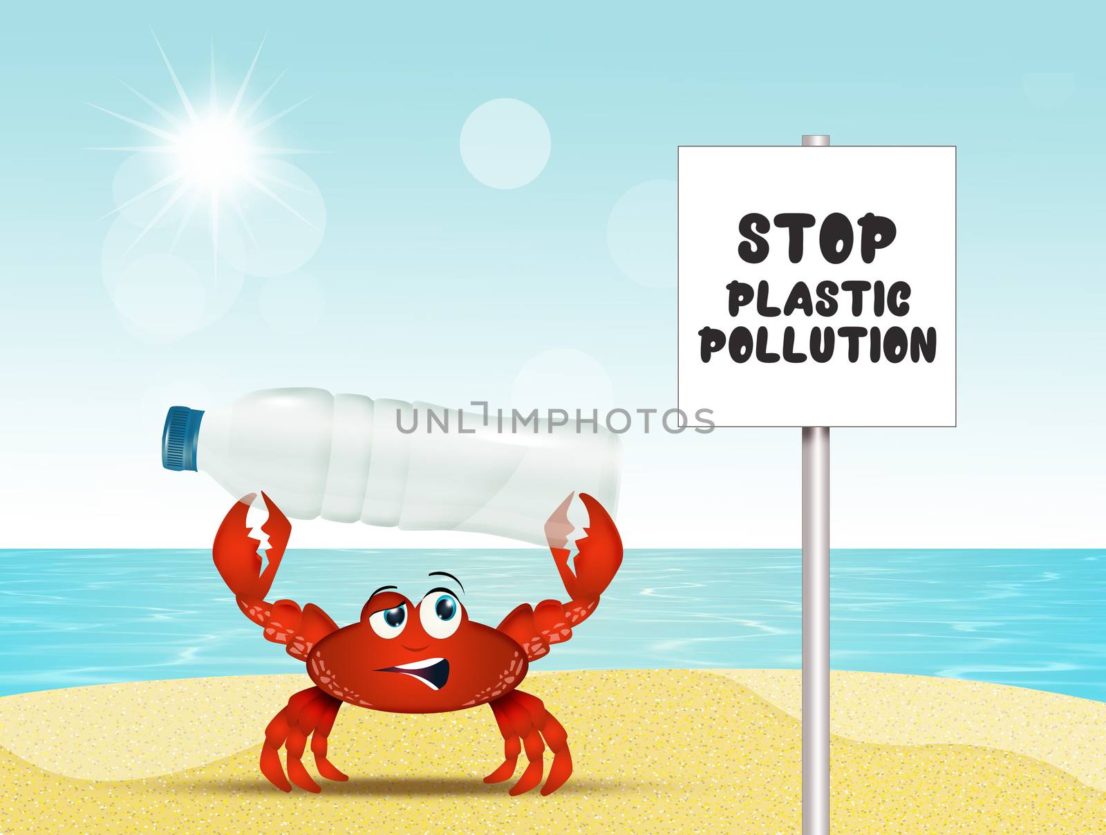 illustration of plastic pollution in the sea by adrenalina