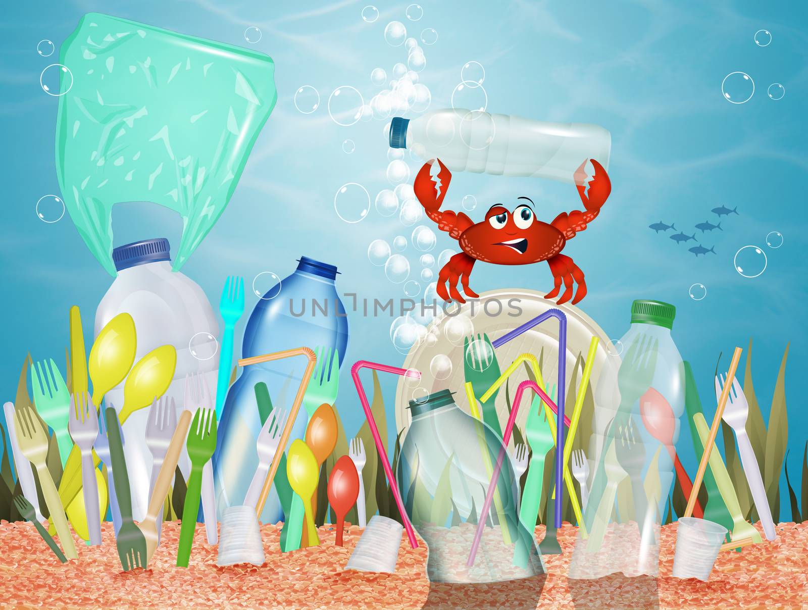 illustration of plastic problem in the ocean