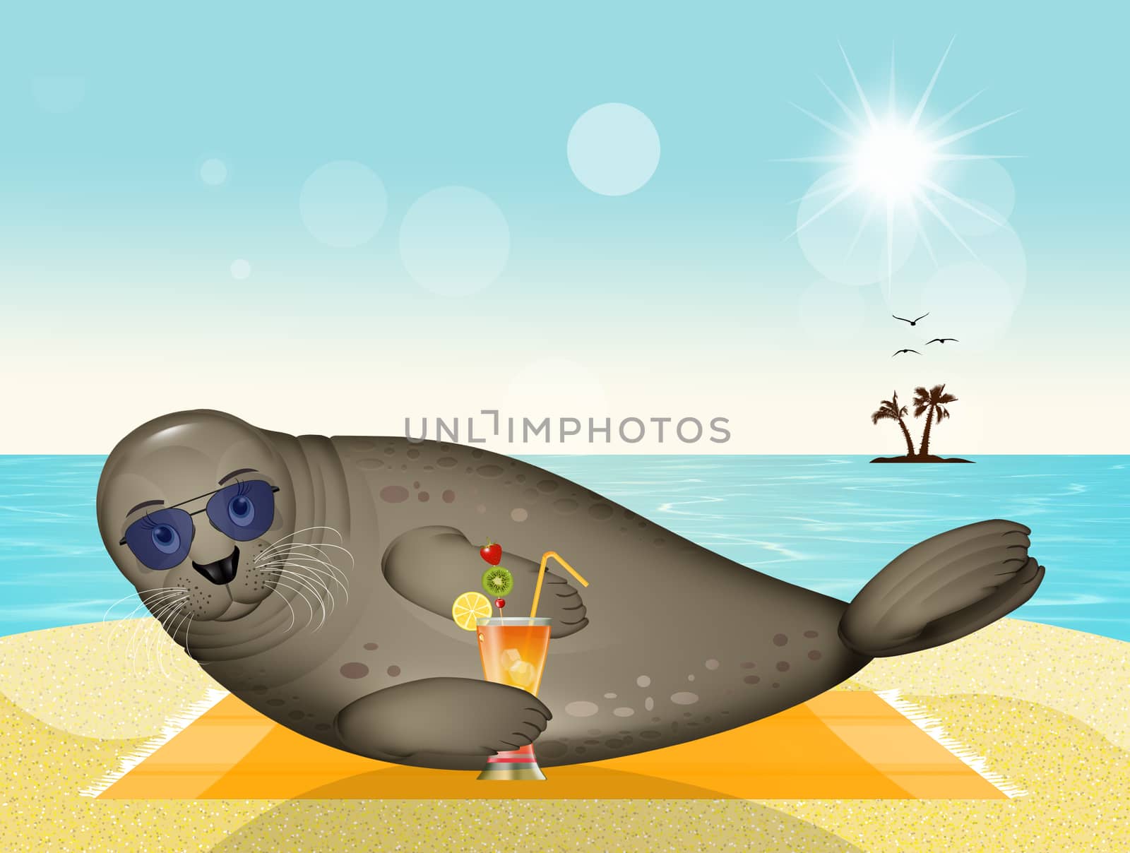 seal with cocktail on the beach by adrenalina