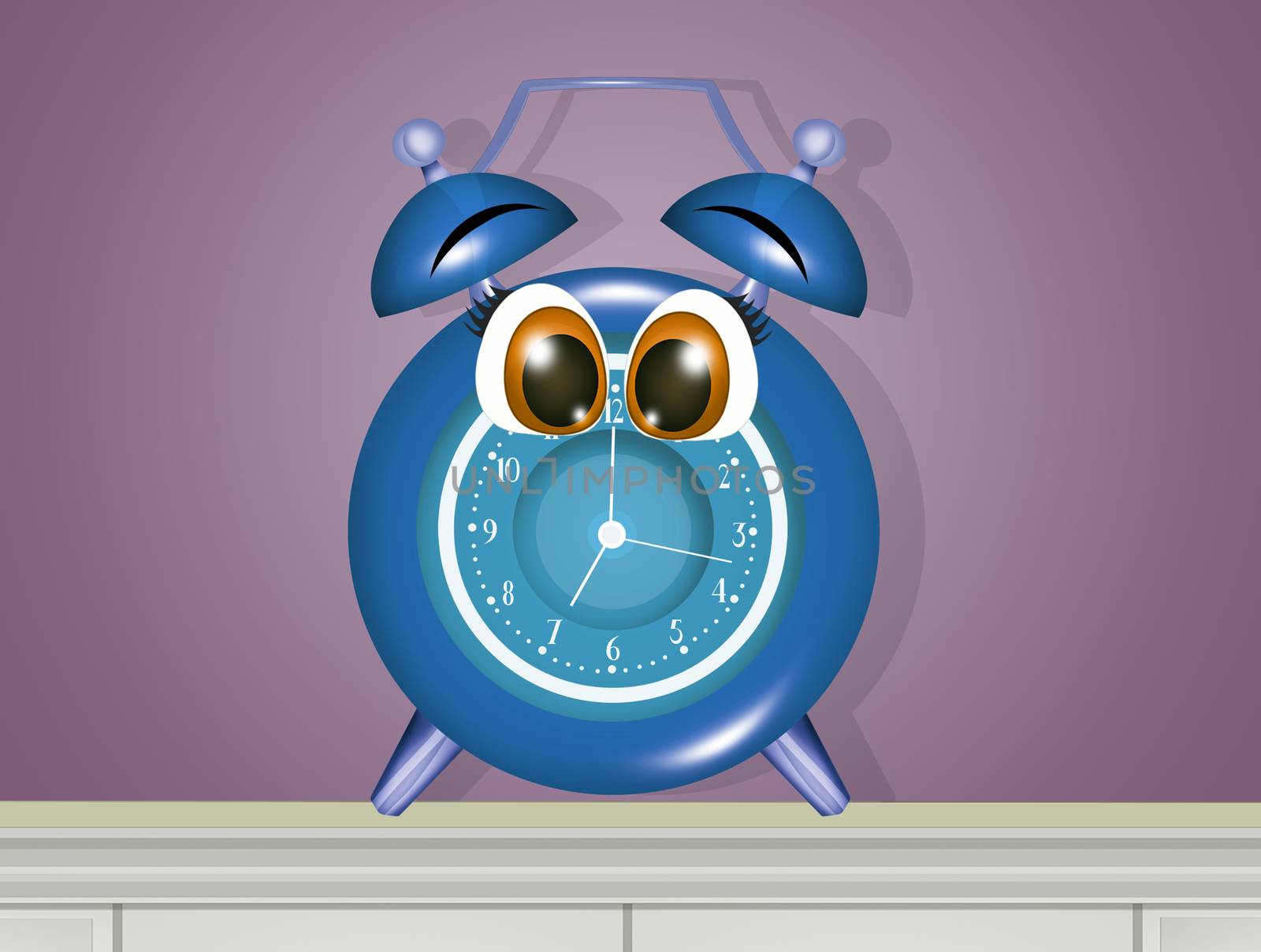 illustration of alarm clock with funny face