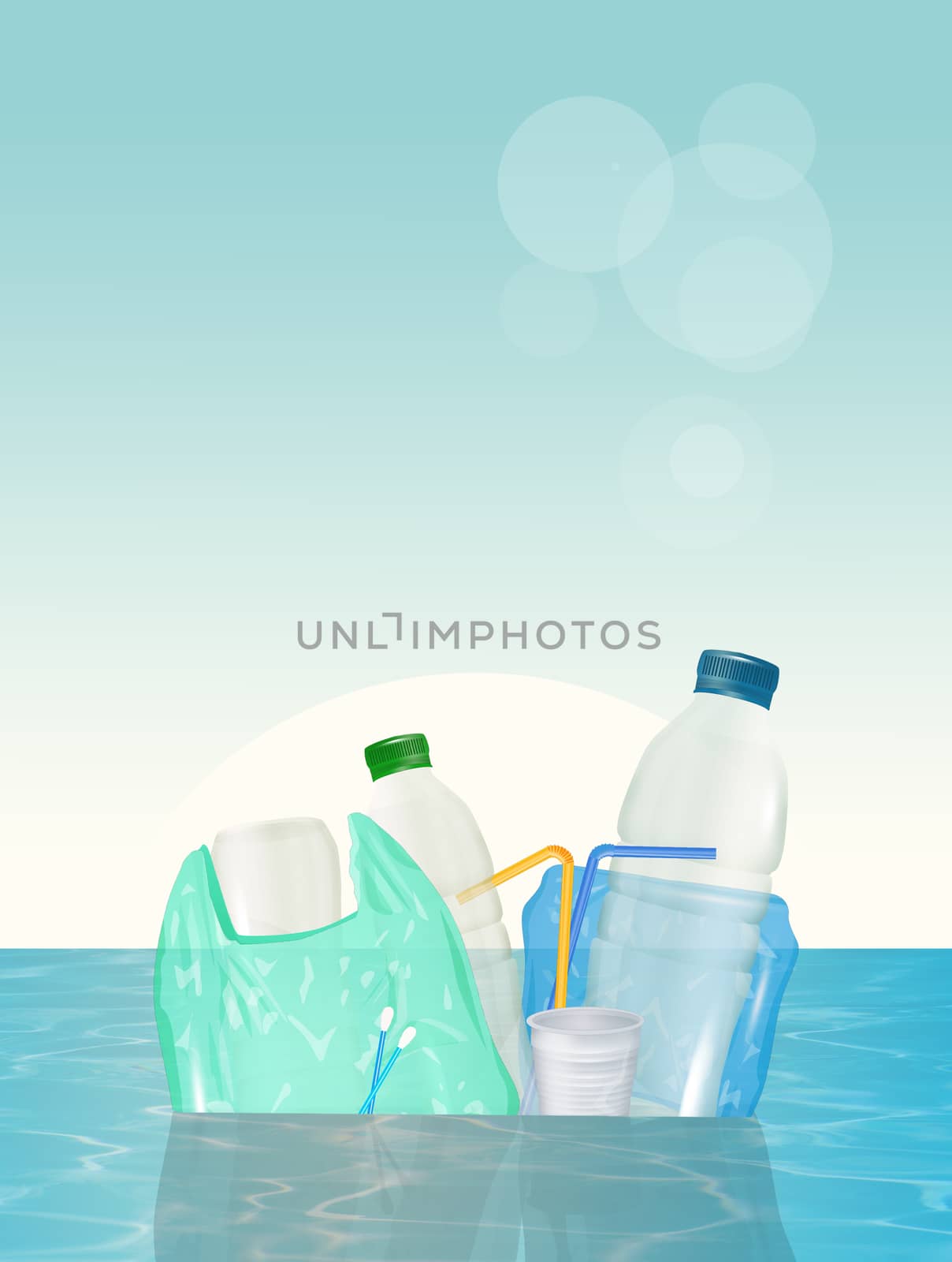 illustration of plastic in the sea