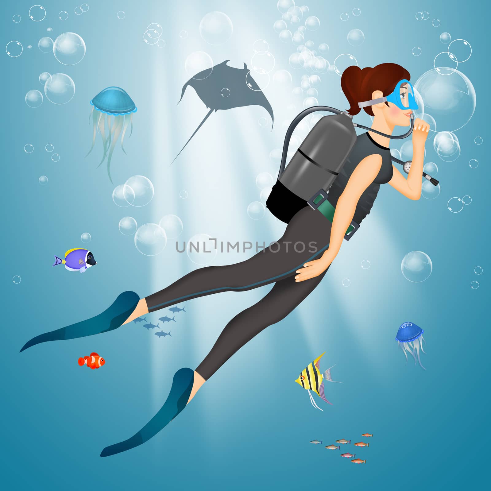 illustration of woman is diving by adrenalina