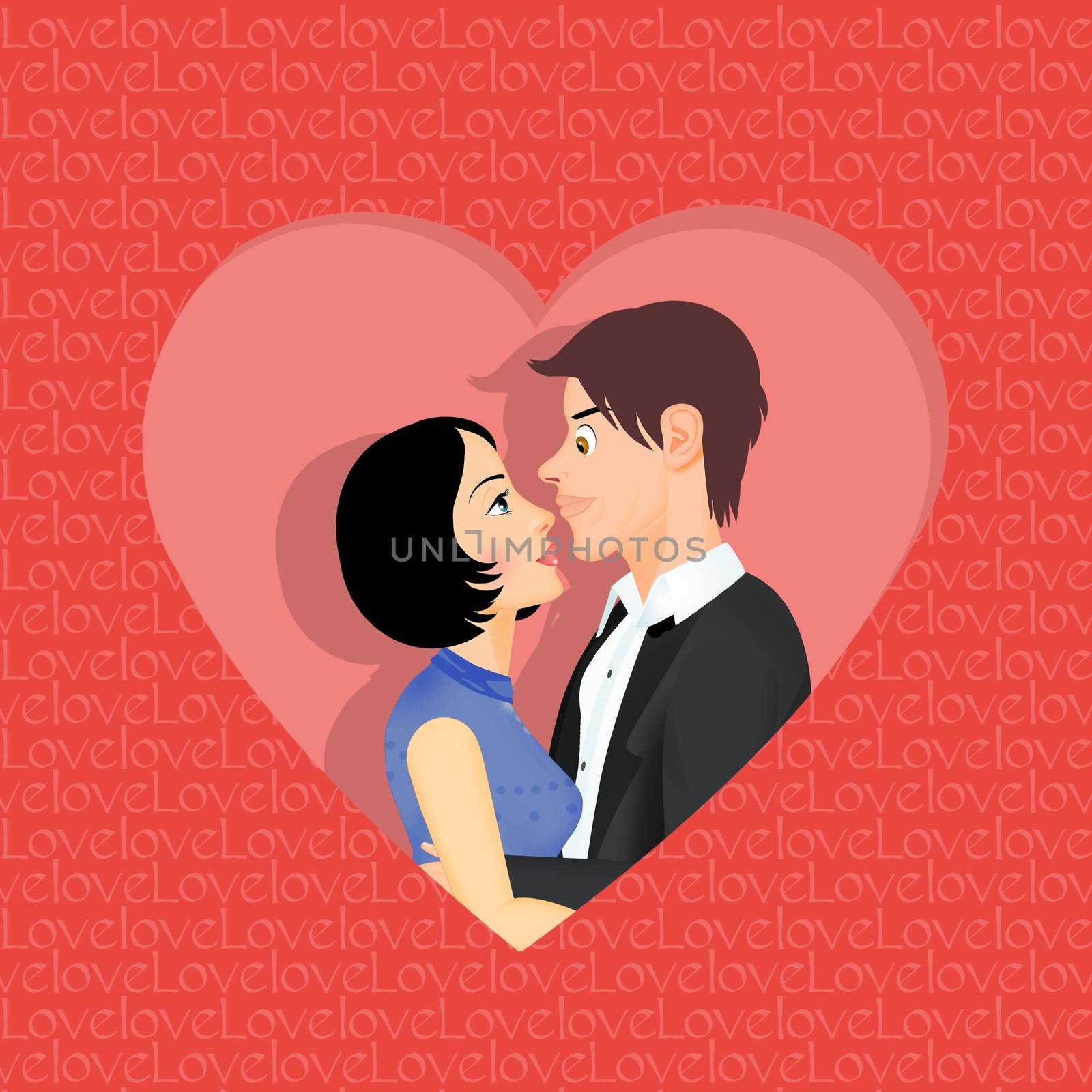 illustration of couple in love in the heart