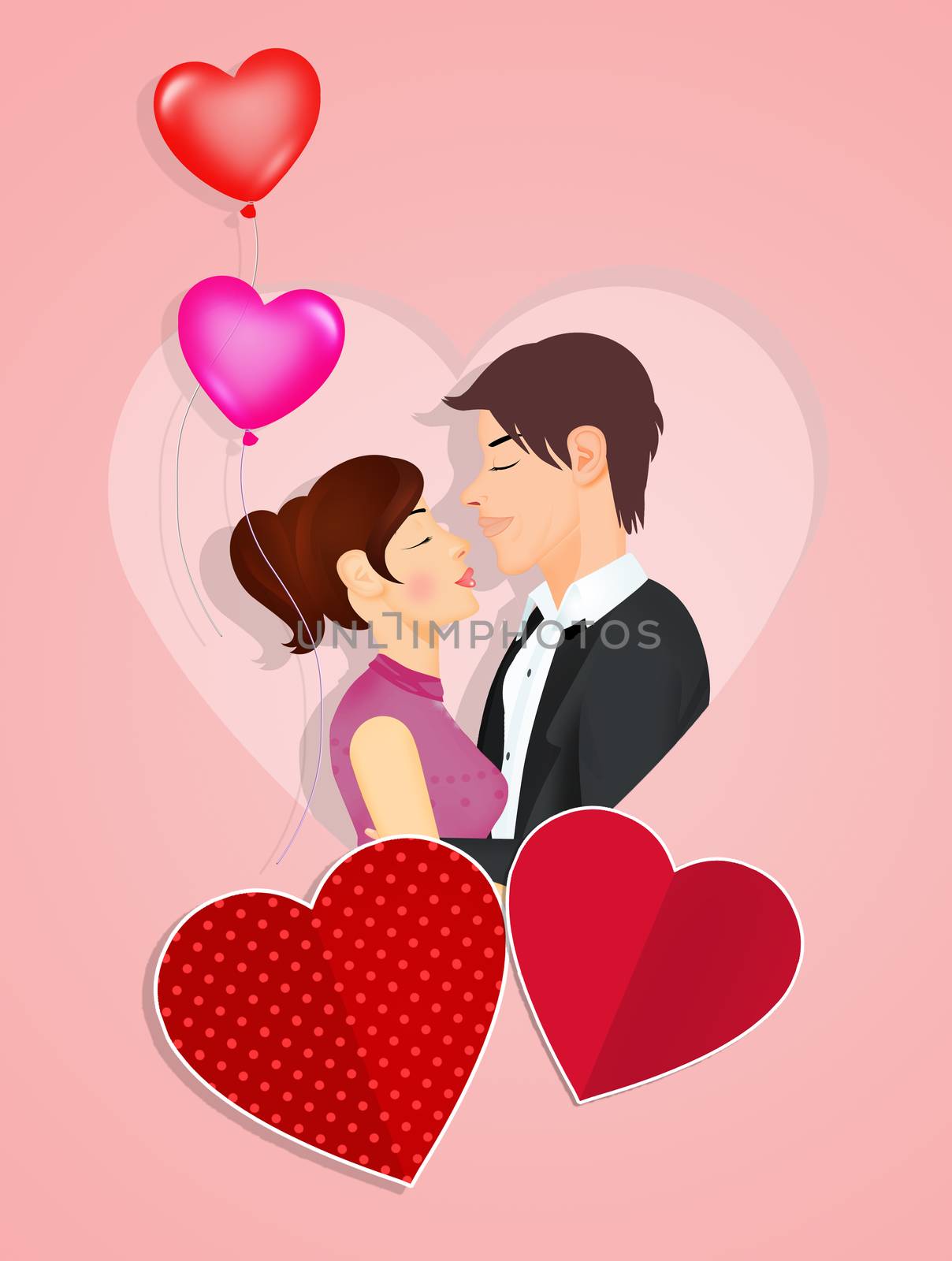illustration of couple of lovers in the heart
