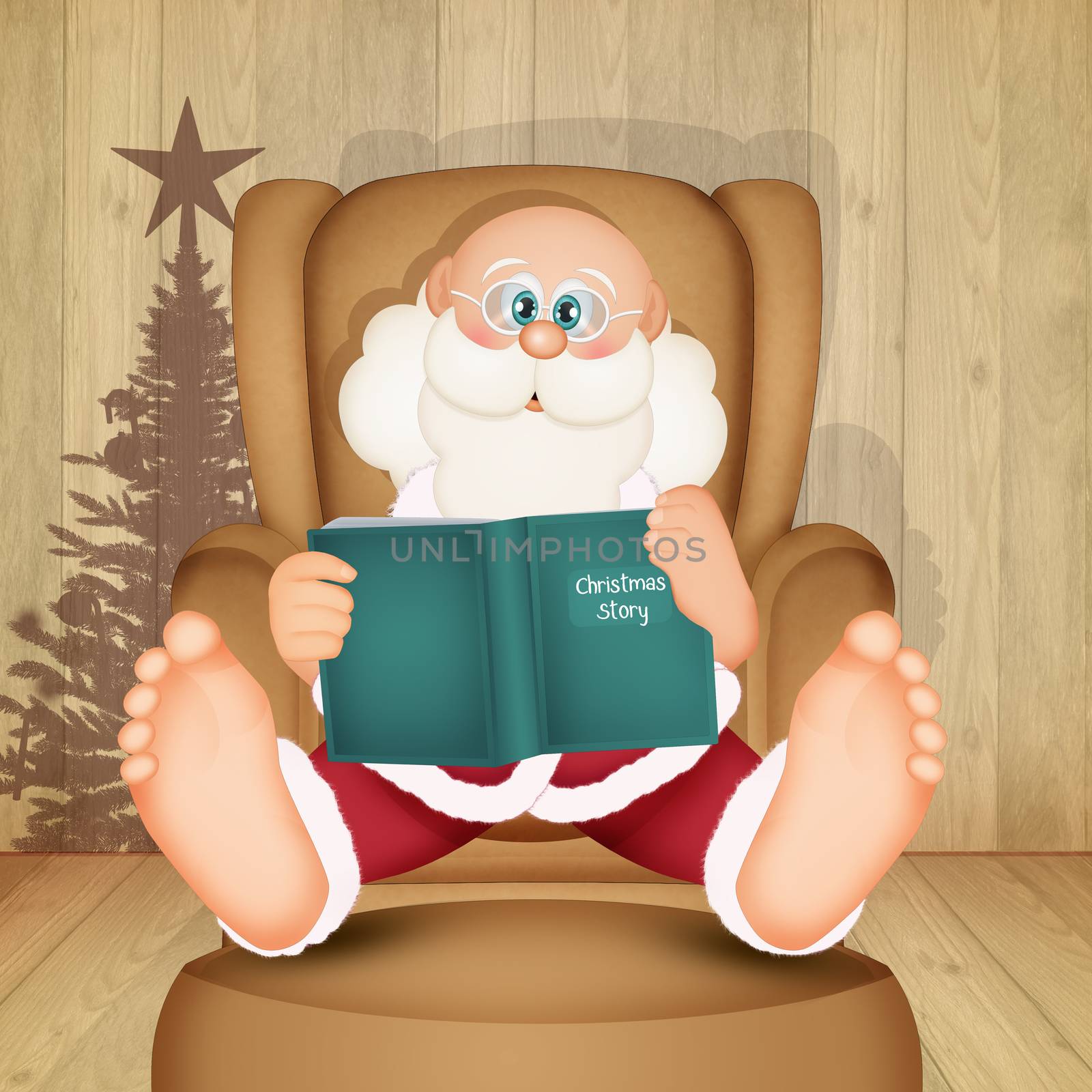 Santa Claus sitting in an armchair reads a Christmas story by adrenalina