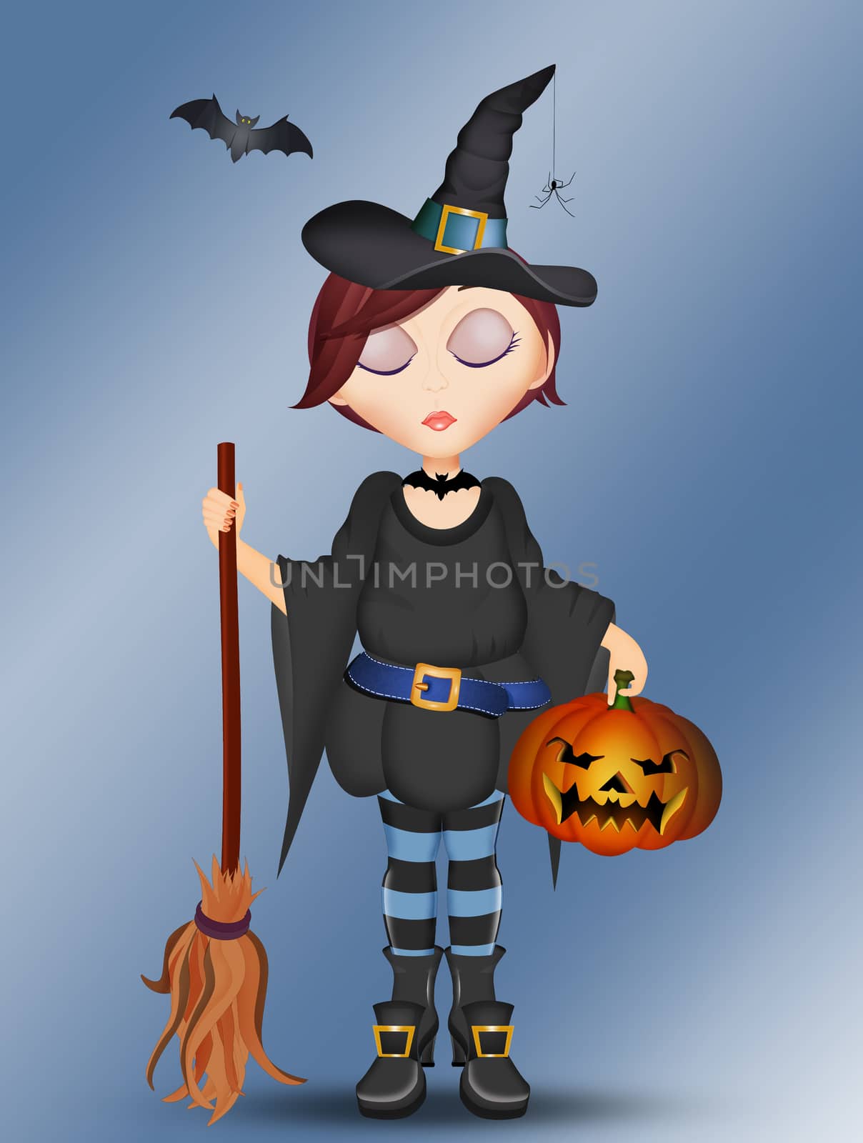 illustration of Halloween witch with pumpkin