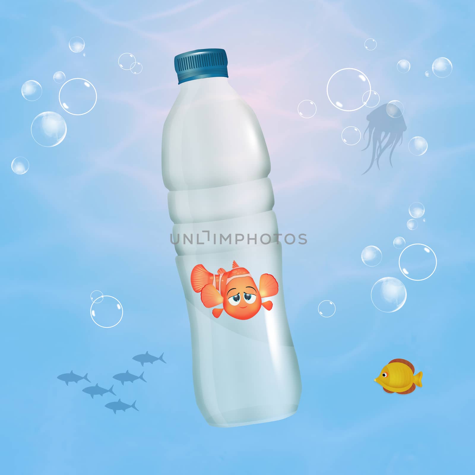 illustration of fish trapped in the plastic bottle