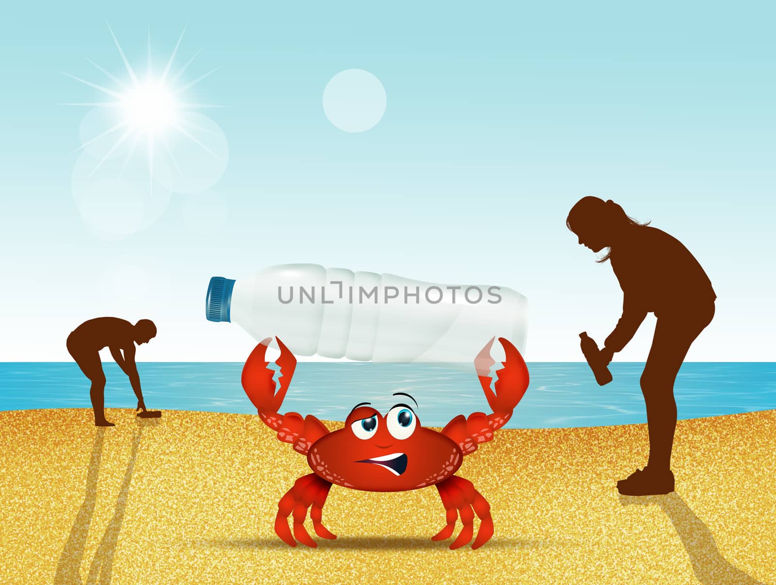 illustration on beaches polluted by plastic