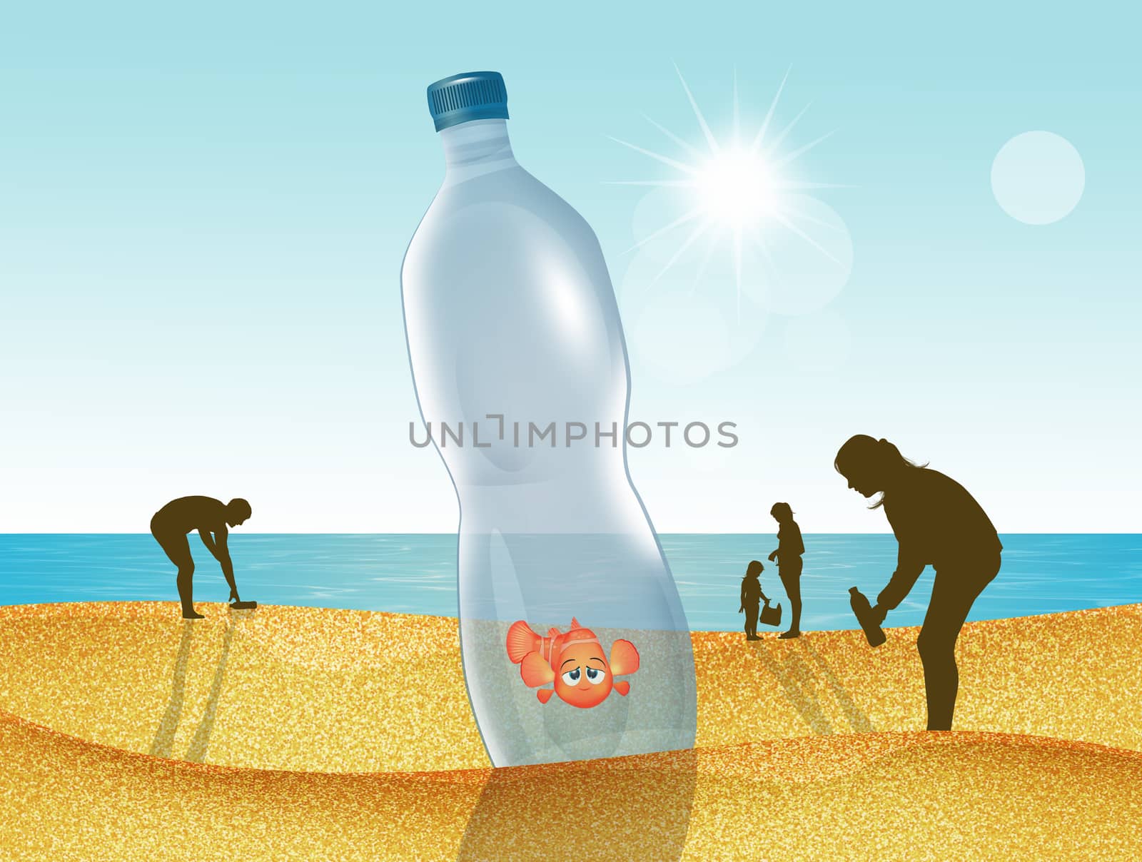 illustration of plastic bottles pollute the seas