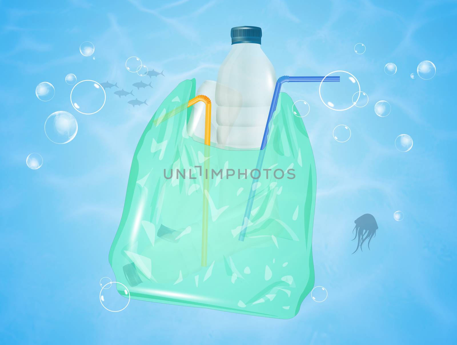 illustration of plastic waste in the ocean