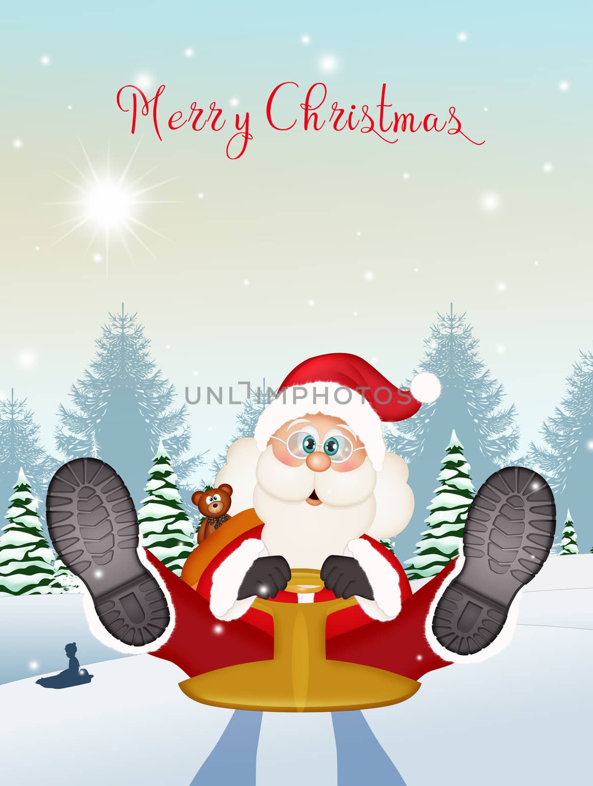 illustration of Santa Claus on sleigh