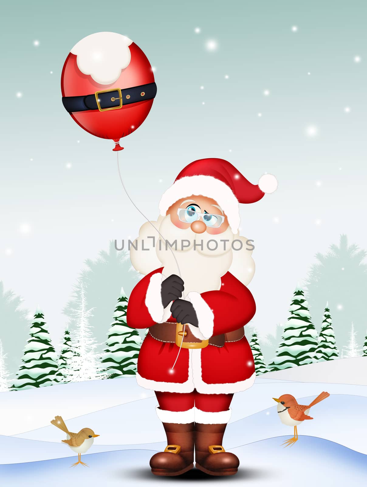illustration of Santa Claus with Christmas balloons
