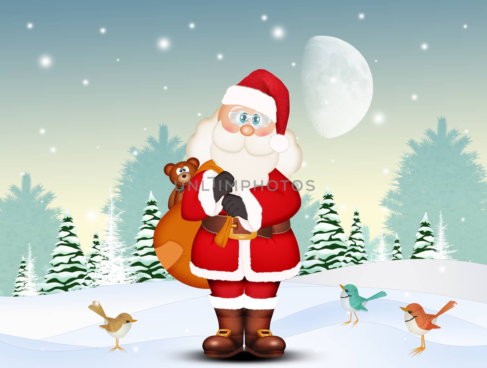 illustration of Santa Claus with sack of present