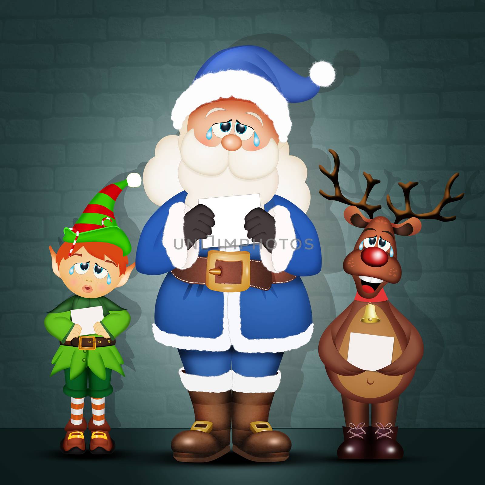 illustration of Santa Claus and his friends in prison
