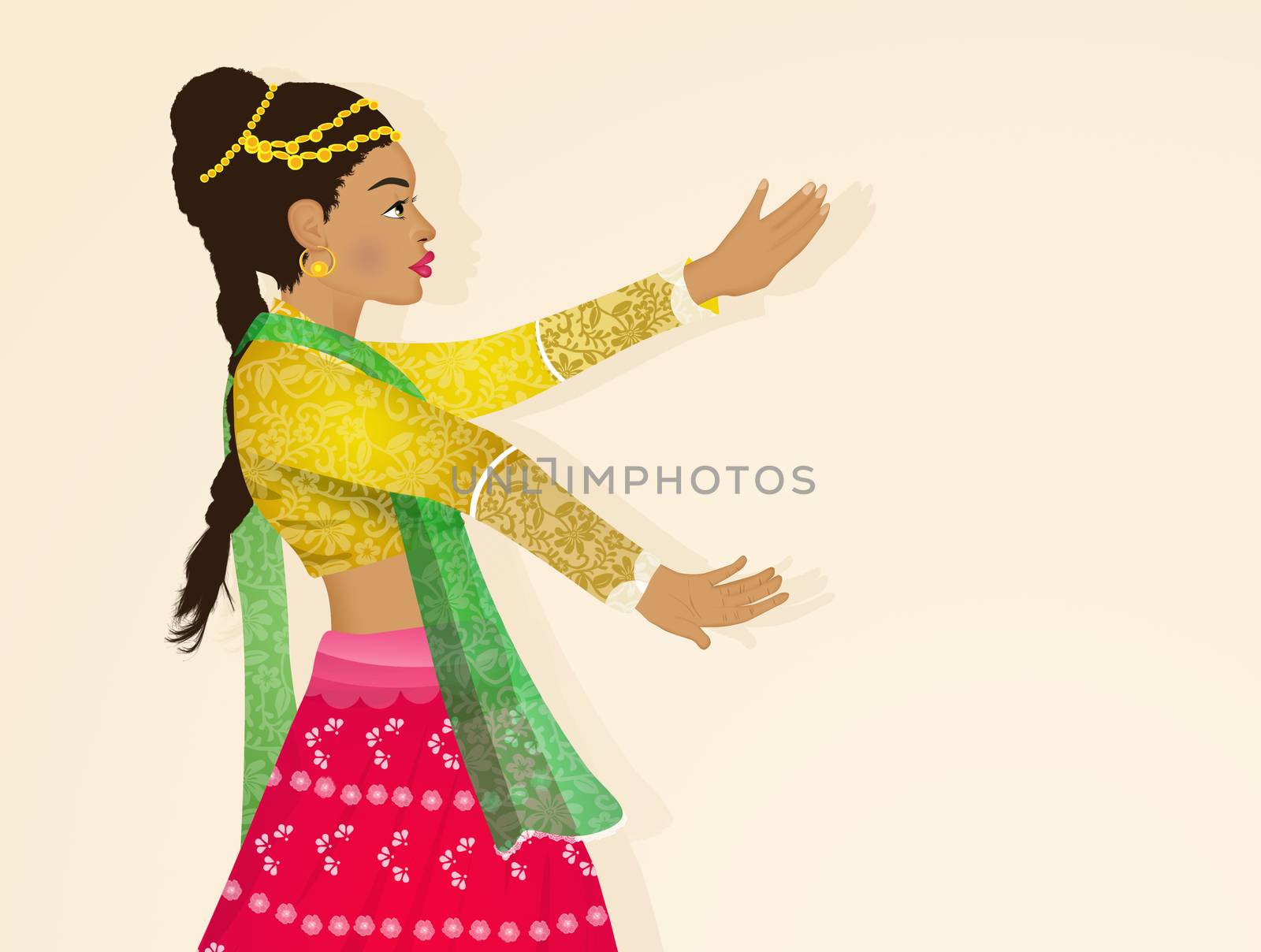 illustration of woman dancing the Bollywood Indian dance
