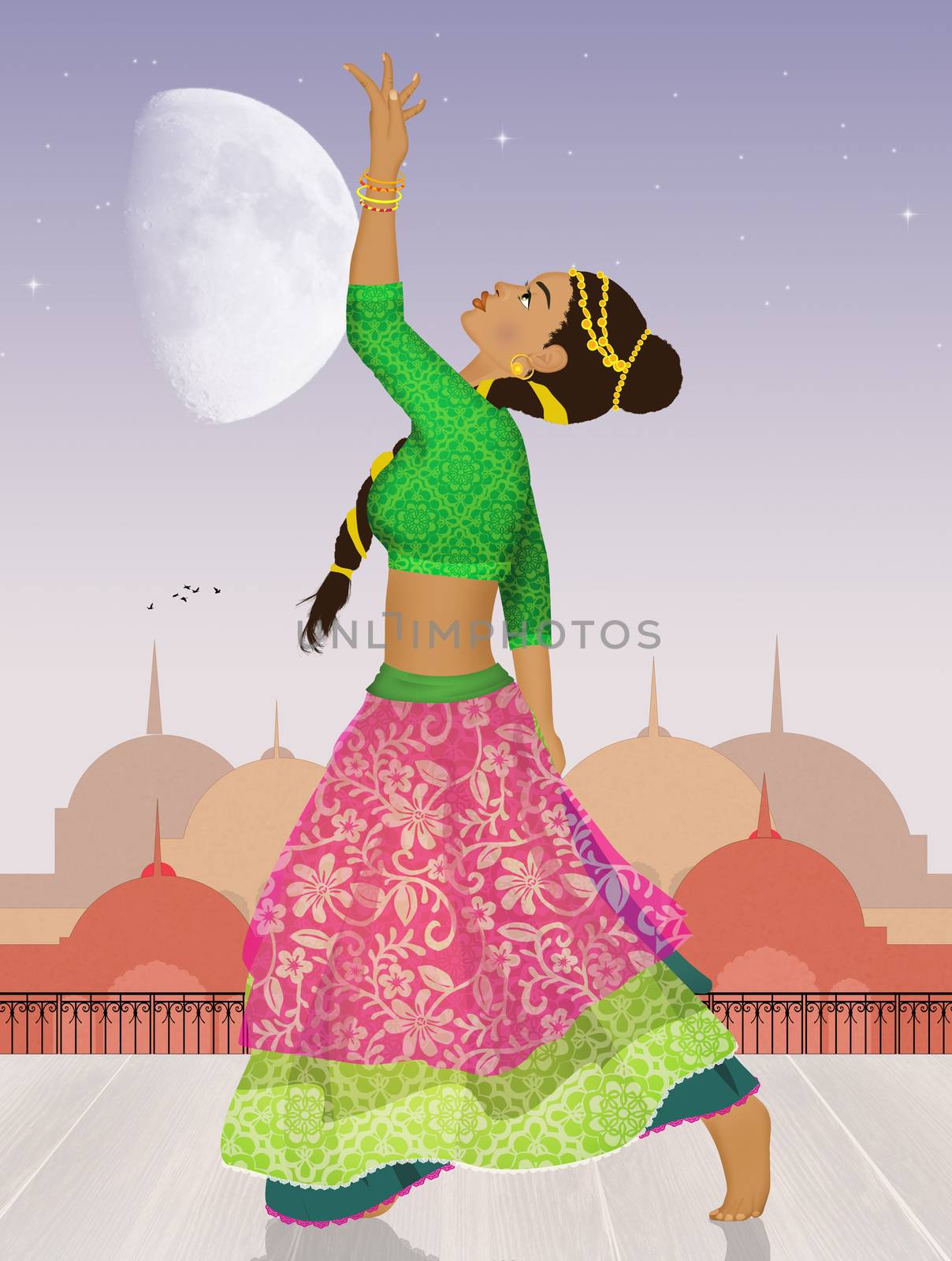 illustration of woman dancing the Bollywood Indian dance