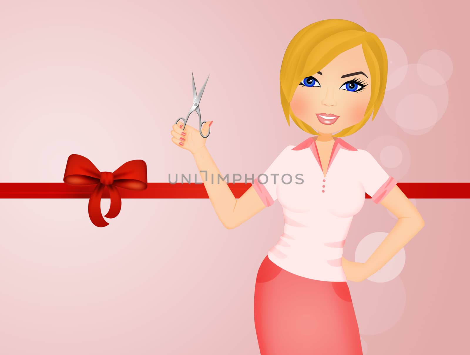 illustration of girl cuts the red ribbon for the inauguration