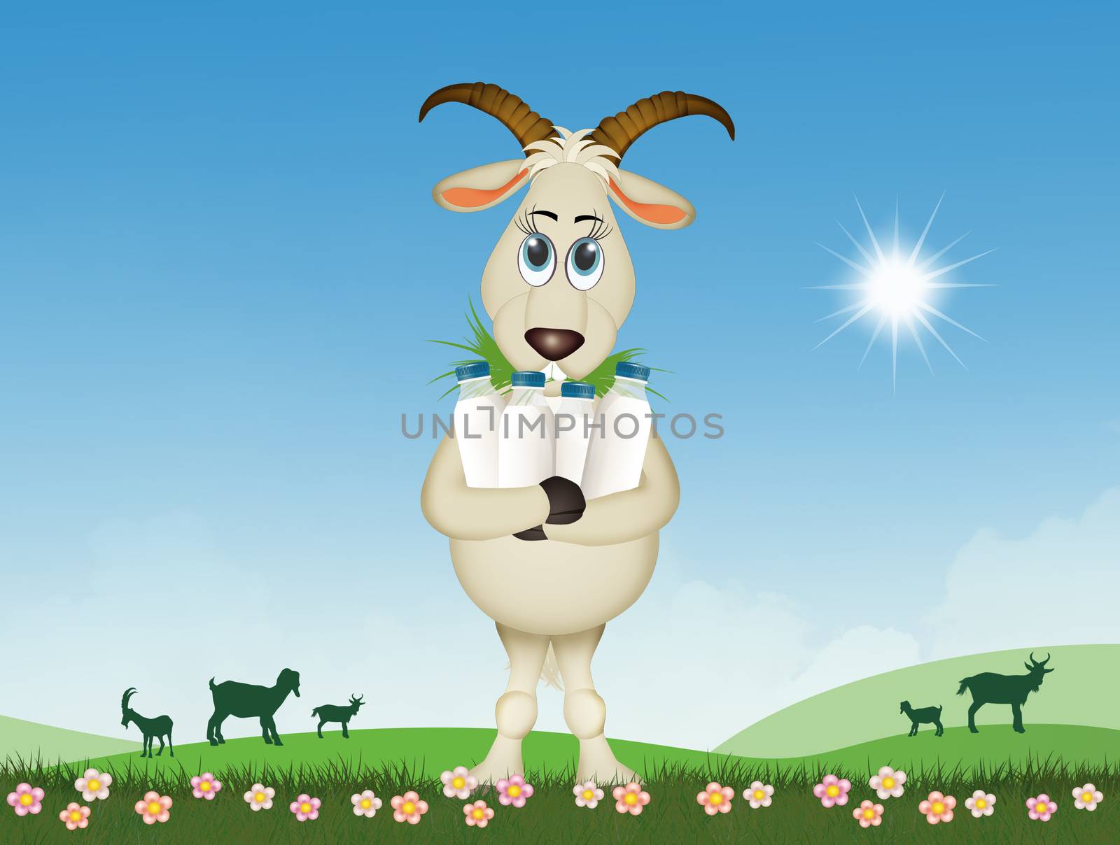 funny illustration of goat with milk