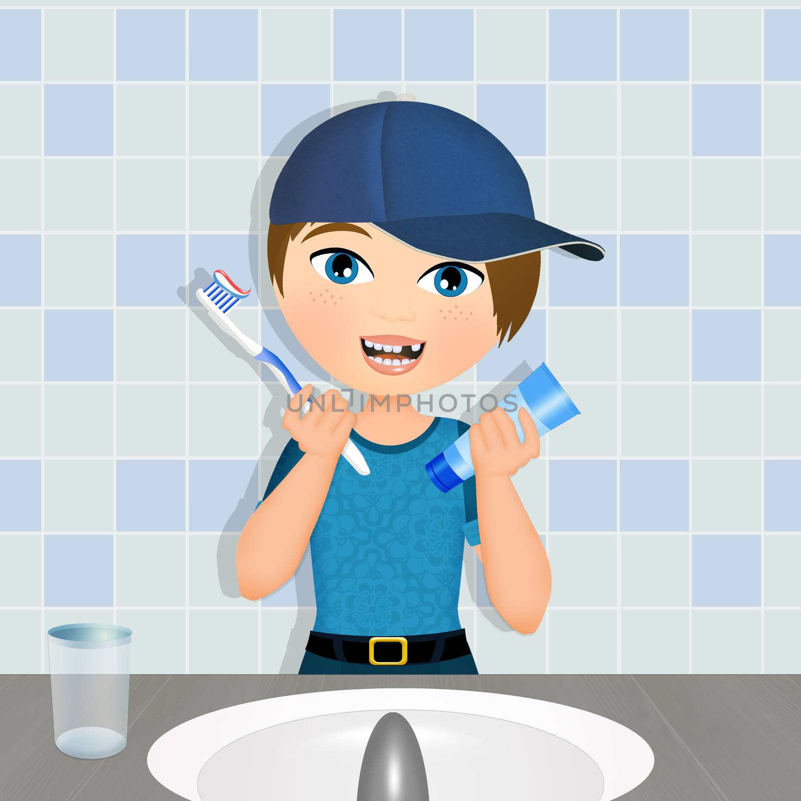 illustration of child brushes his teeth