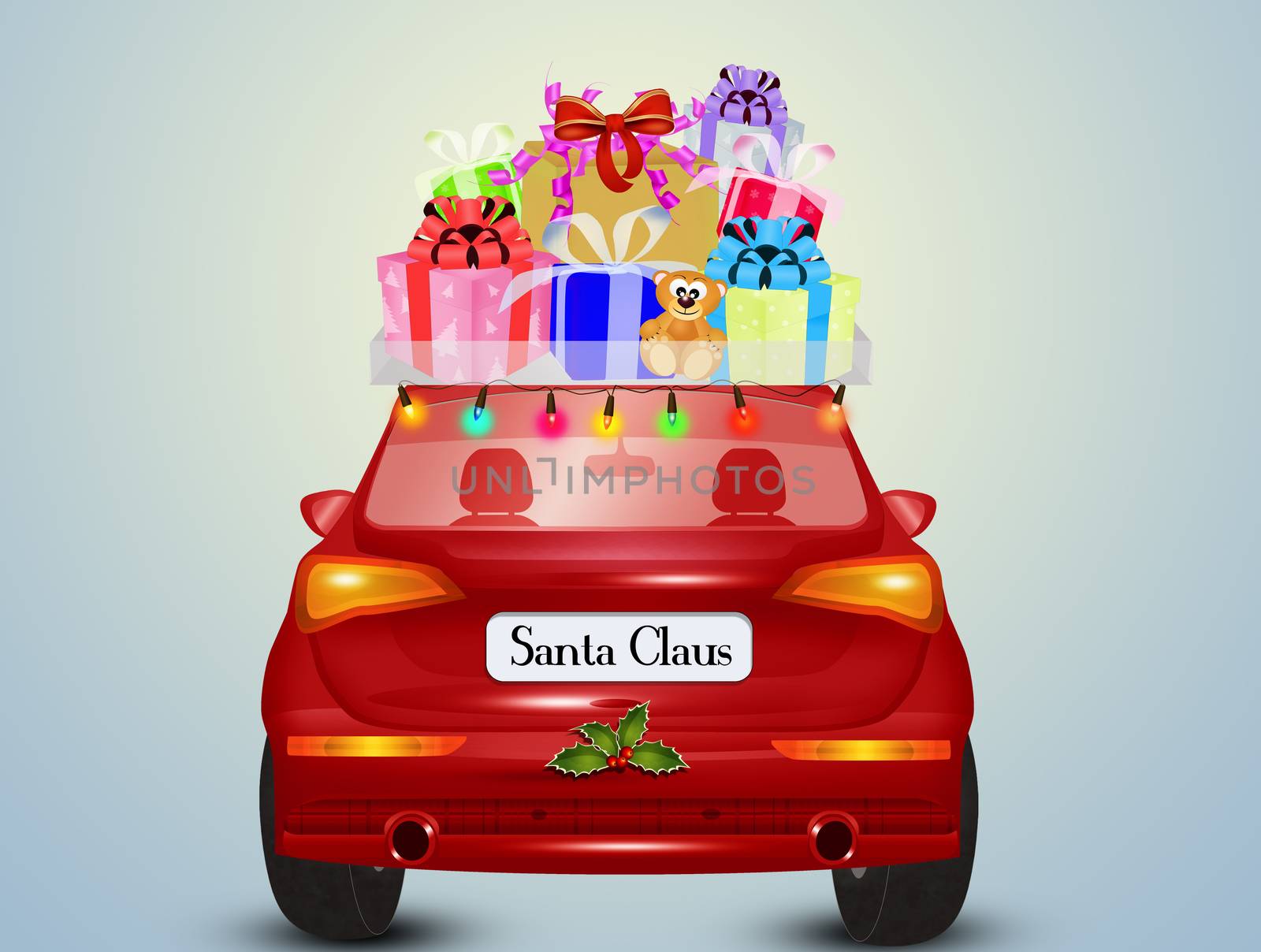 illustration of the Santa Claus car brings the gifts
