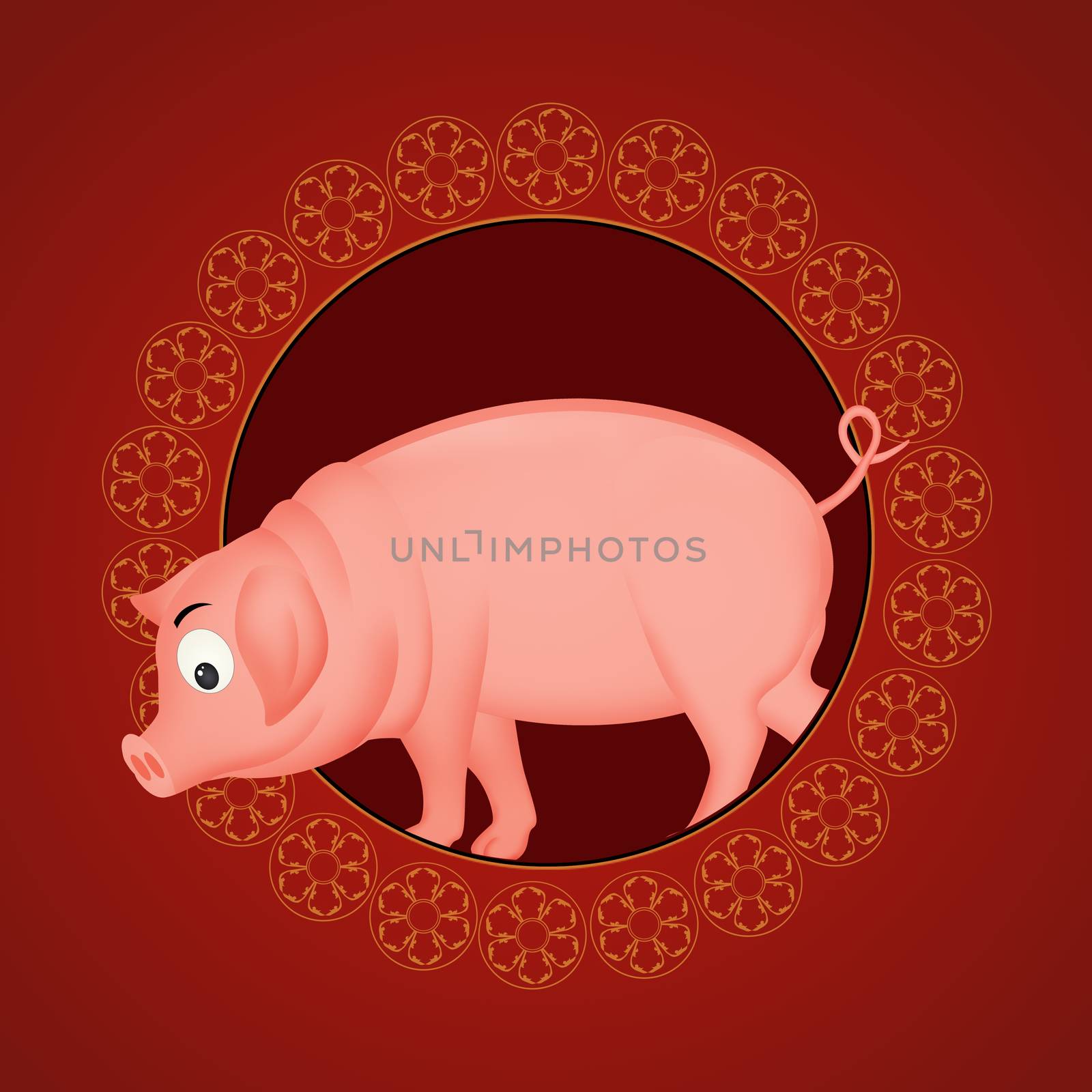 illustration of pig icon for horoscope Chinese