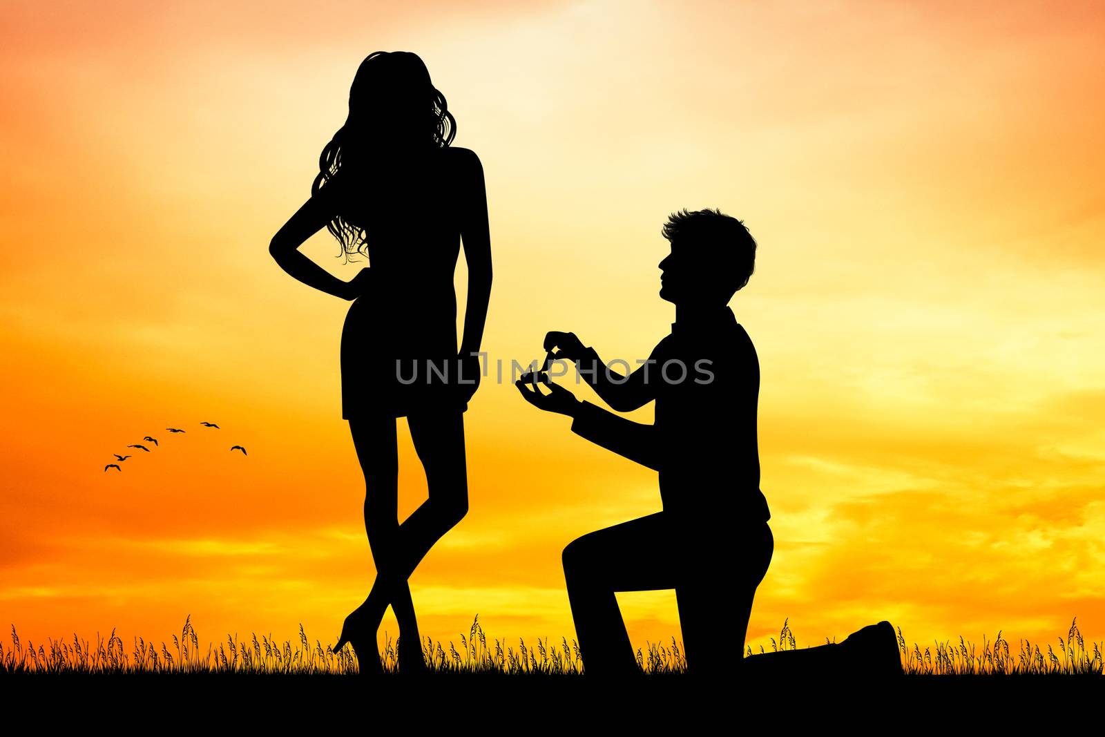 man propose to woman at sunset by adrenalina