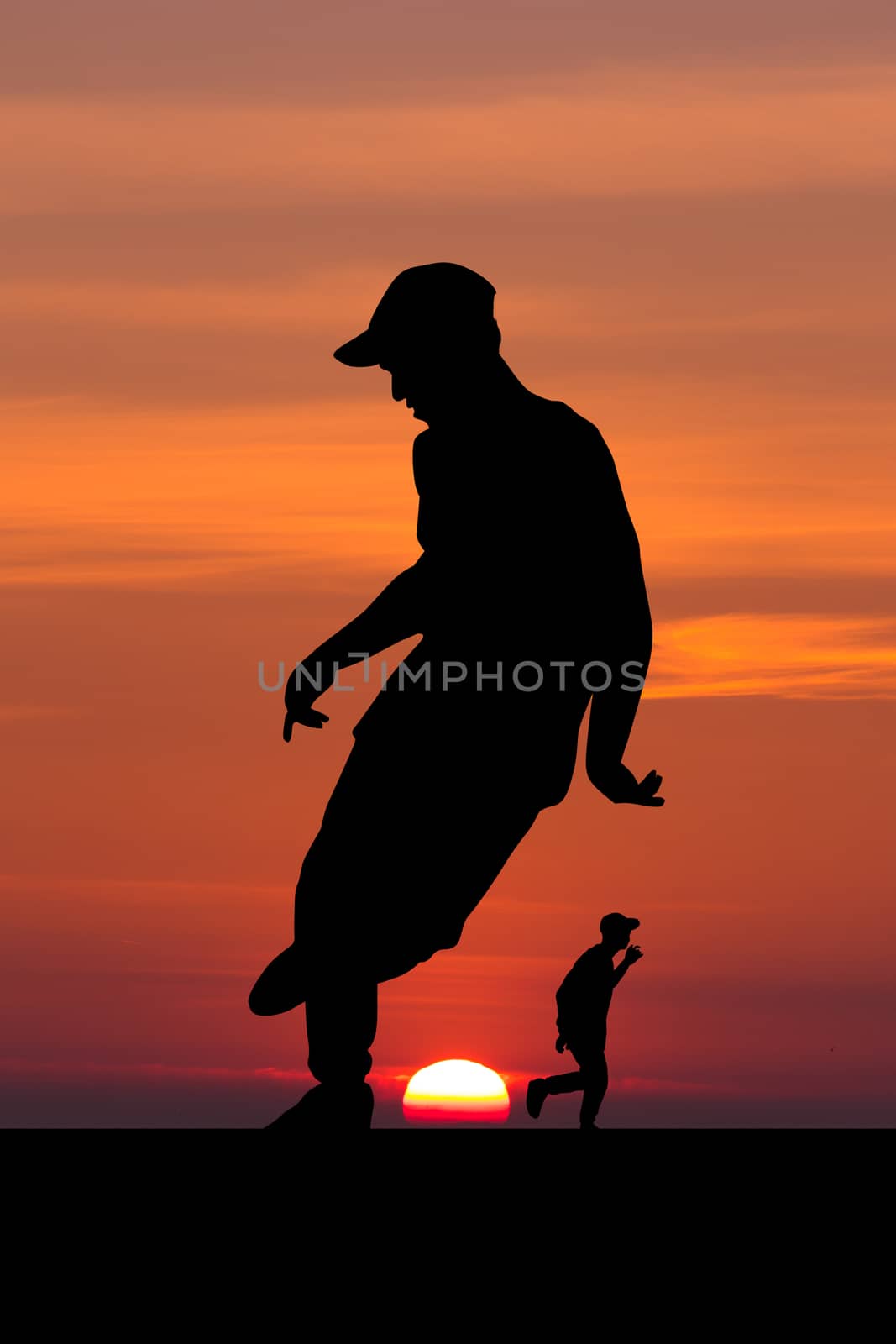 illustration of breakdance performer at sunset