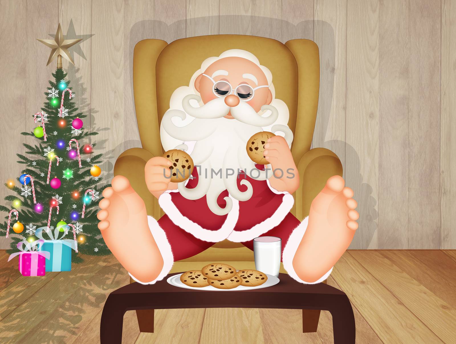 illustration of Santa Claus with milk and cookies
