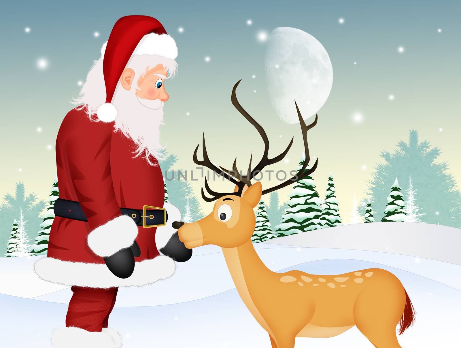 Santa Claus and reindeer by adrenalina