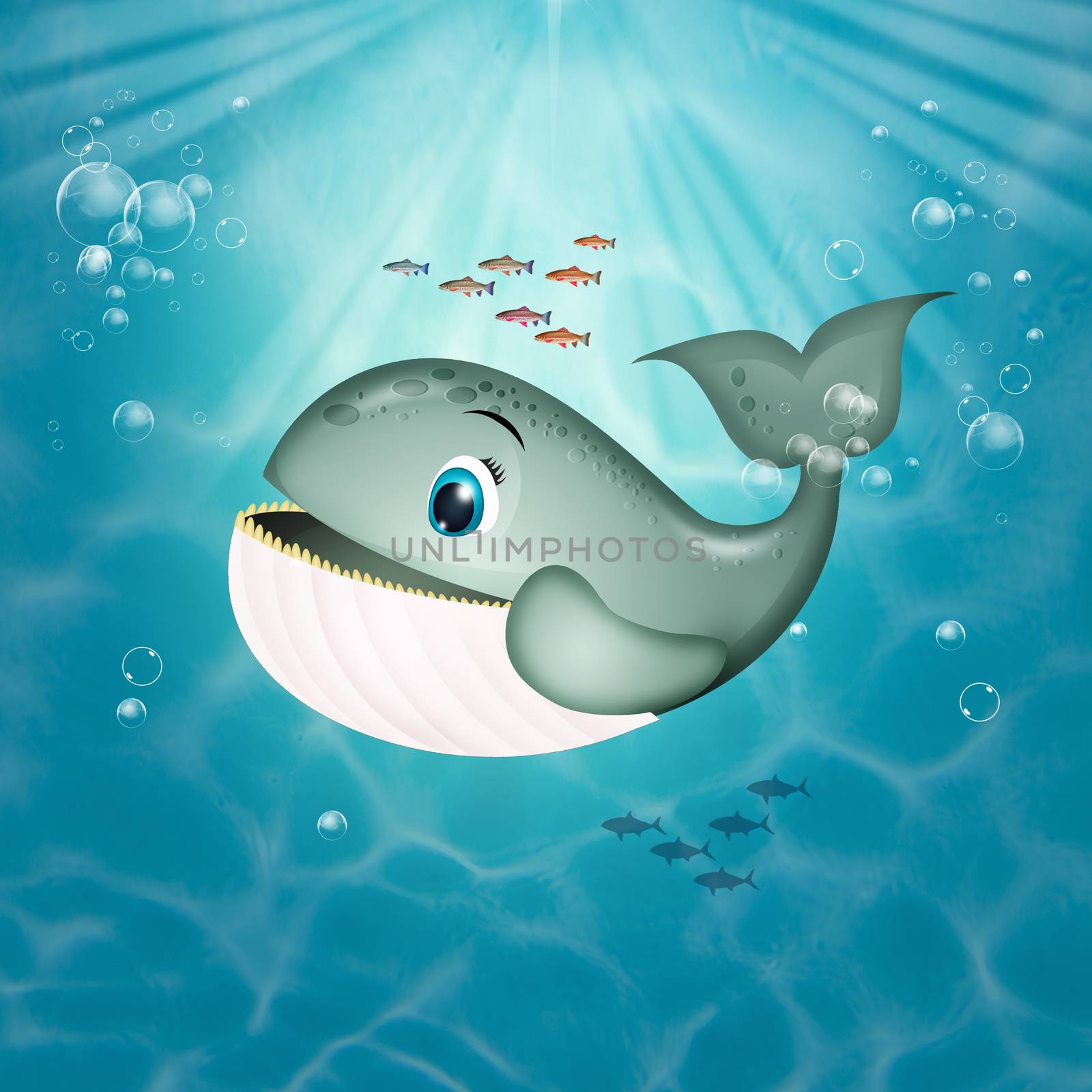 illustration of whale in the ocean by adrenalina