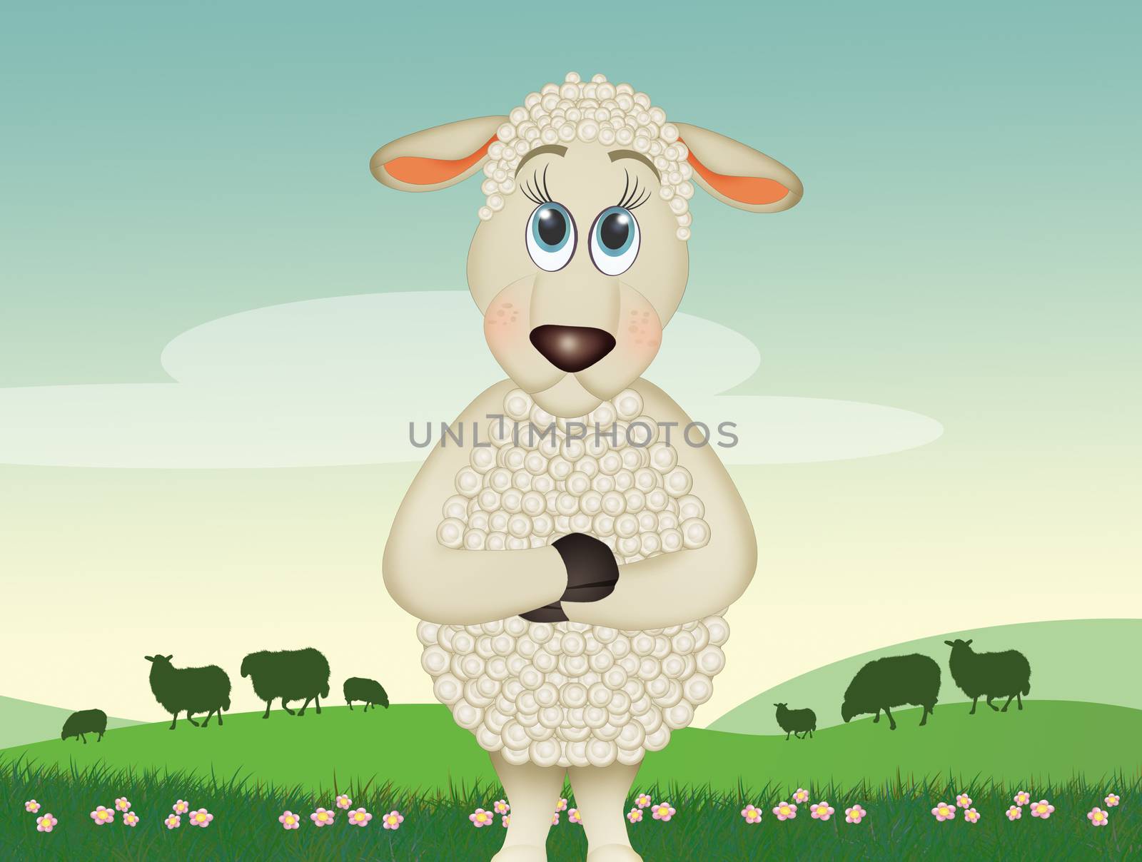 funny illustration of sheep