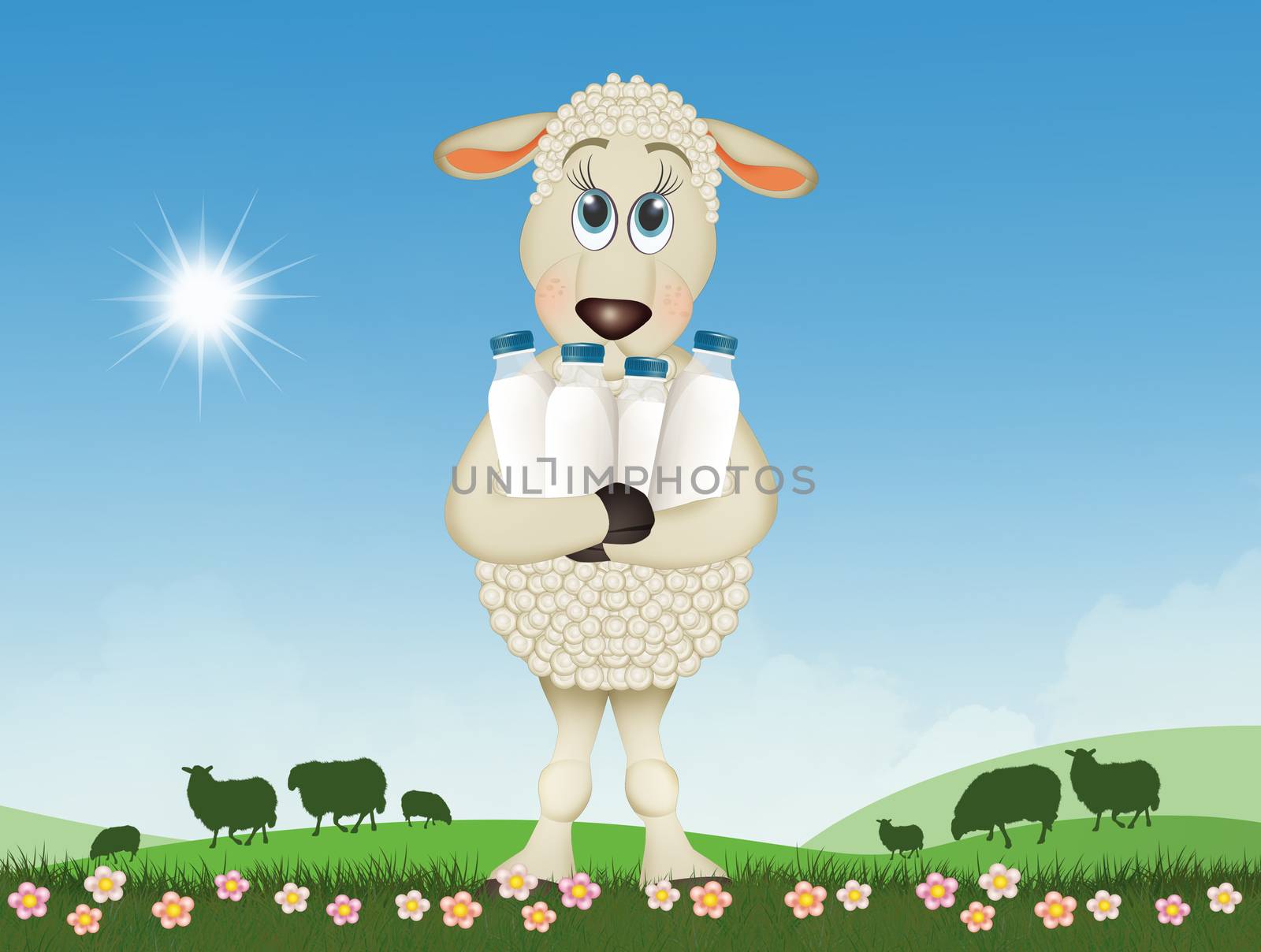 illustration of sheep with milk