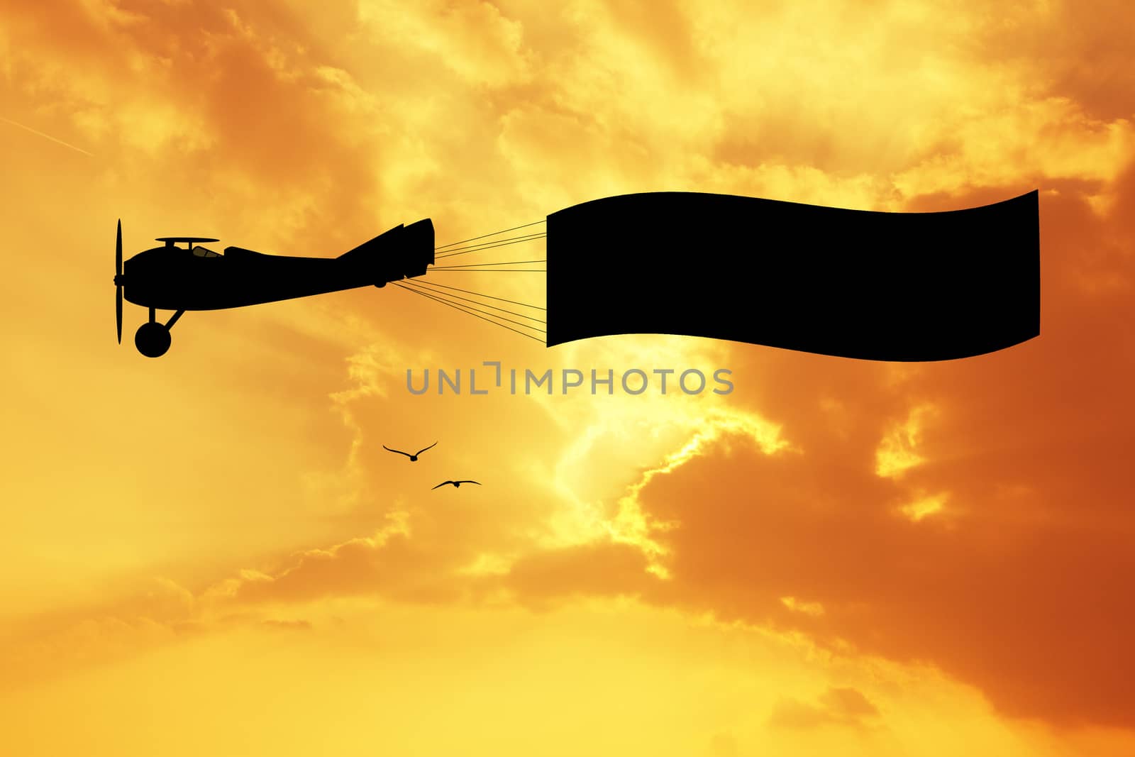 airplane with banner at sunset by adrenalina
