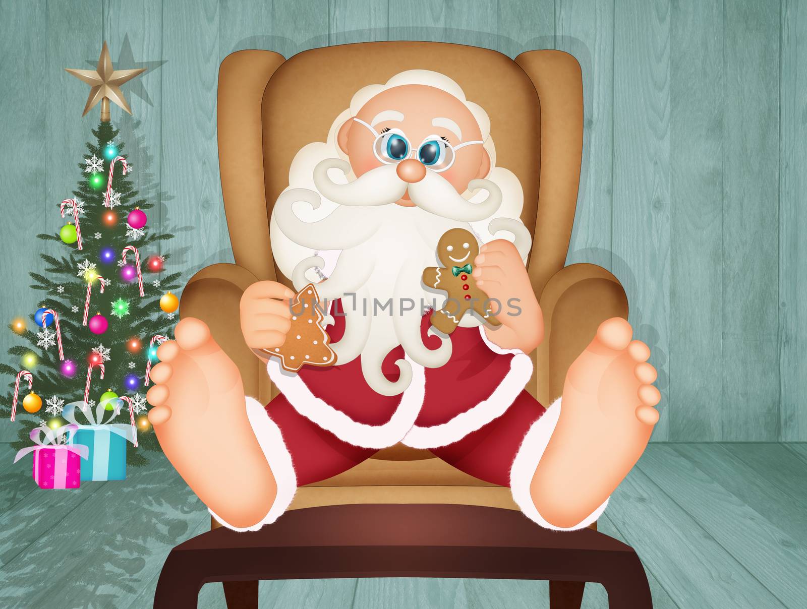 illustration of Santa Claus eats the cookies