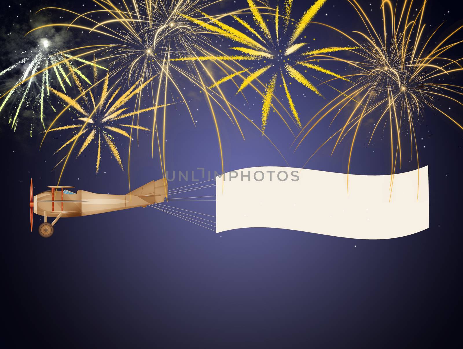 illustration of airplane with banner for the New Year