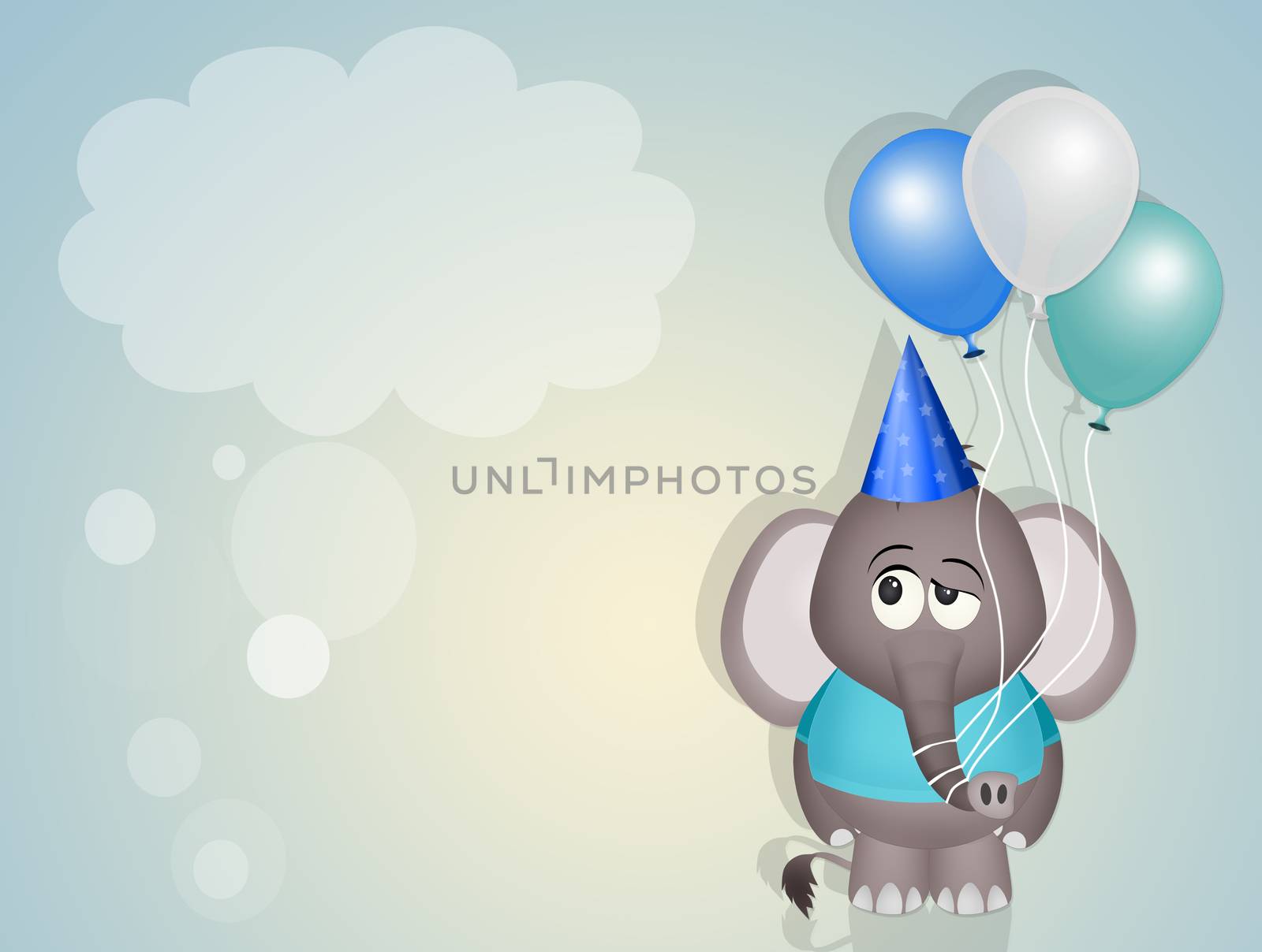 baby elephant with balloons on postcard for birthday party by adrenalina