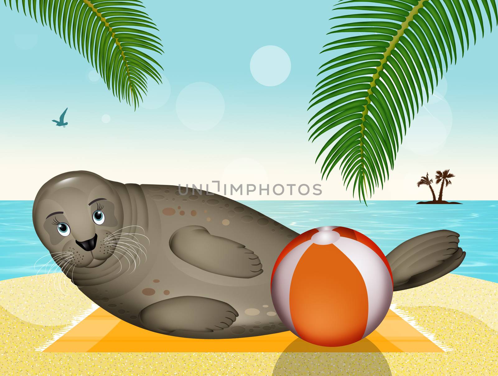 seal with beach ball on the beach by adrenalina